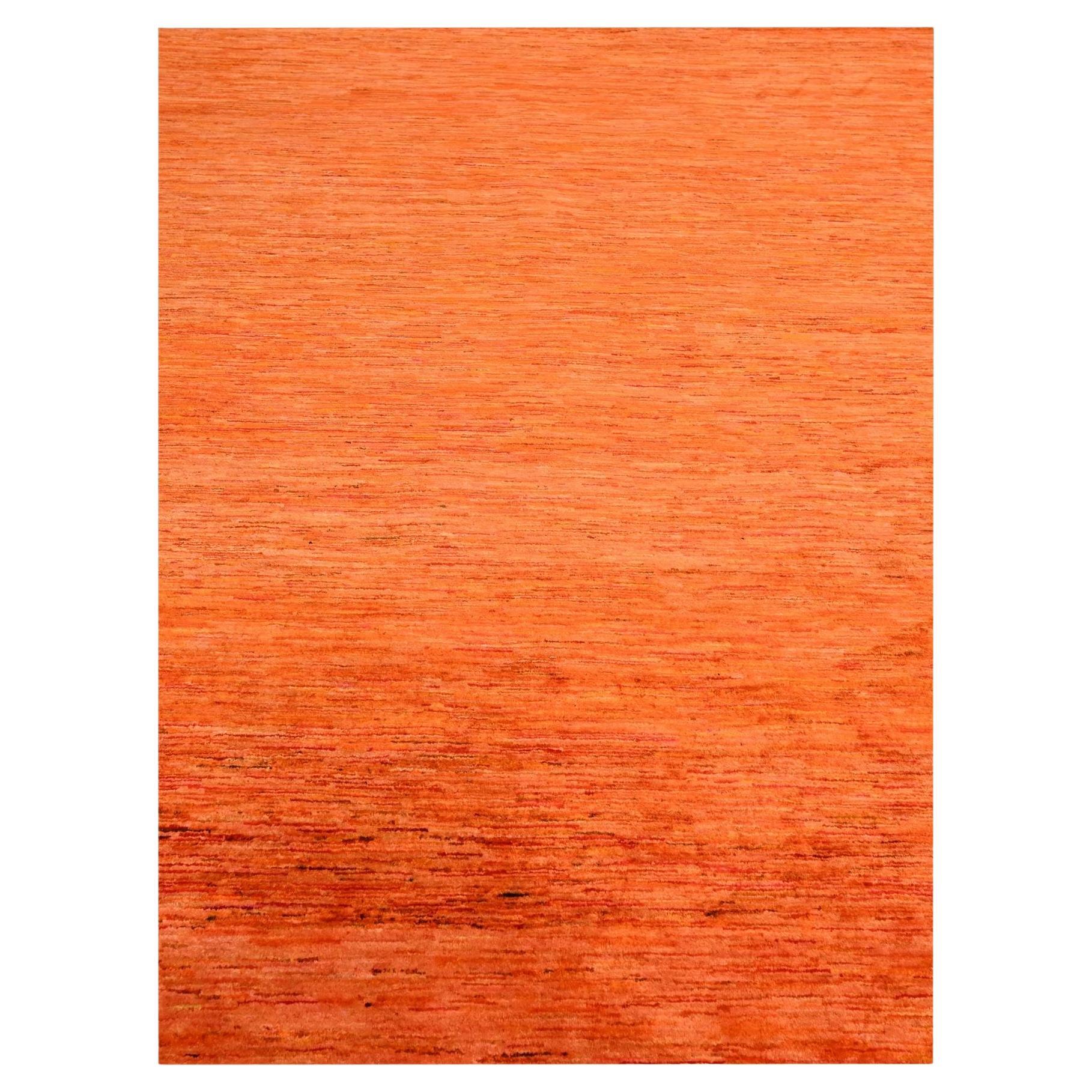 Vivid Orange Soft Pile Hand Knotted Plain Solid Design Sari Seide Orientteppich