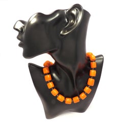 Collier en or rose 9 carats avec pierres orange vif et turquoises, fabriqué à la main en Italie