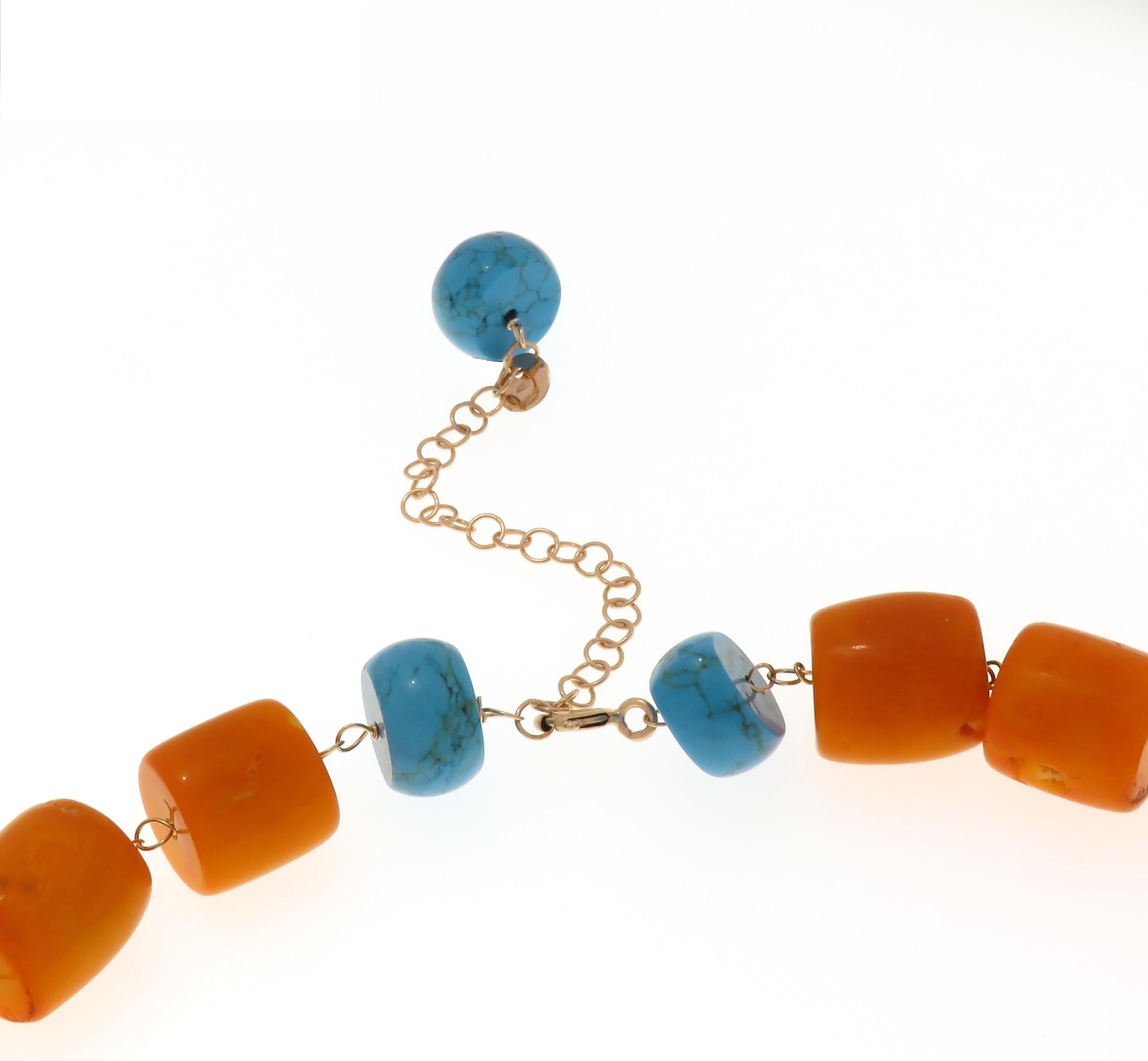 Vivid Orange Stones Turquoise 9 Karat Rose Gold Necklace Handcrafted in Italy In New Condition In Milano, IT