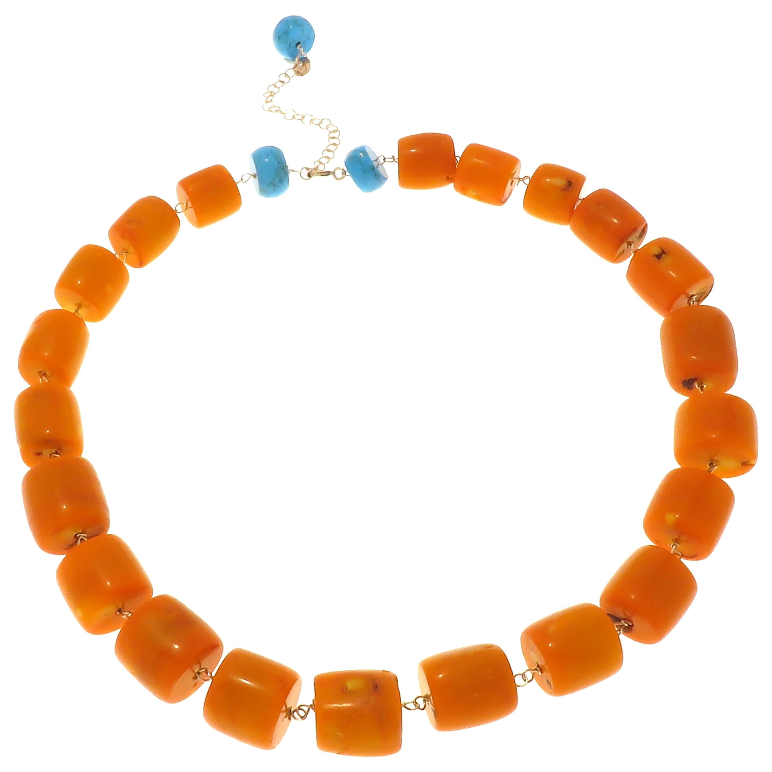 Vivid Orange Stones Turquoise 9 Karat Rose Gold Necklace Handcrafted in Italy
