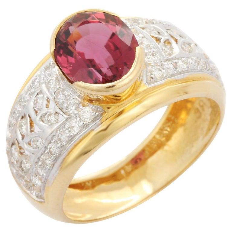 For Sale:  Vivid Oval Cut 3 CTW Ruby Diamond Cocktail Ring in 18K Yellow Gold 6