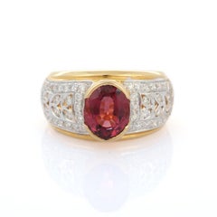 Vivid Diamonds Bague de cocktail en or jaune 18 carats avec rubis et diamants de 3 CTW