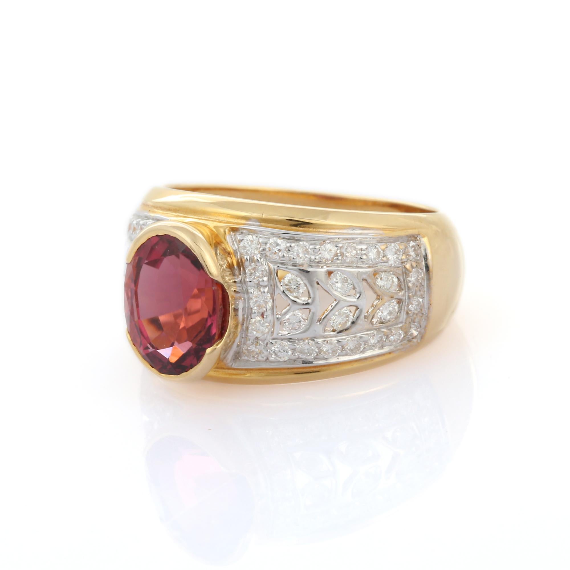 For Sale:  Vivid Oval Cut Ruby and Diamond Cocktail Ring in 18K Yellow Gold 3