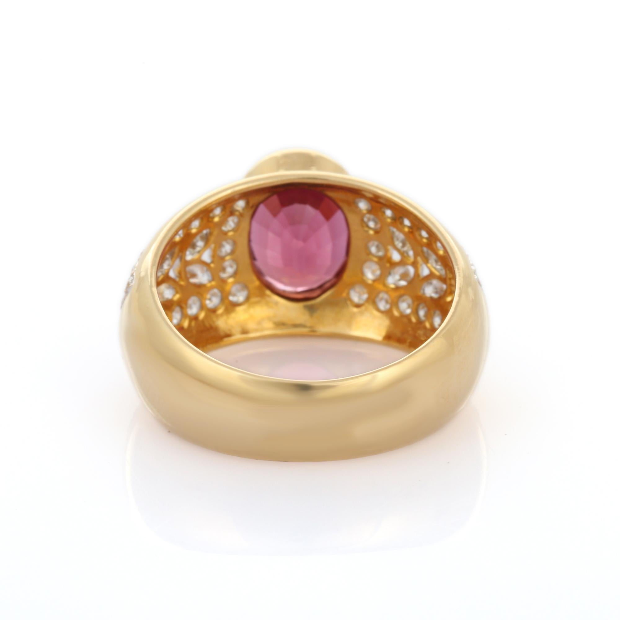 For Sale:  Vivid Oval Cut Ruby and Diamond Cocktail Ring in 18K Yellow Gold 5