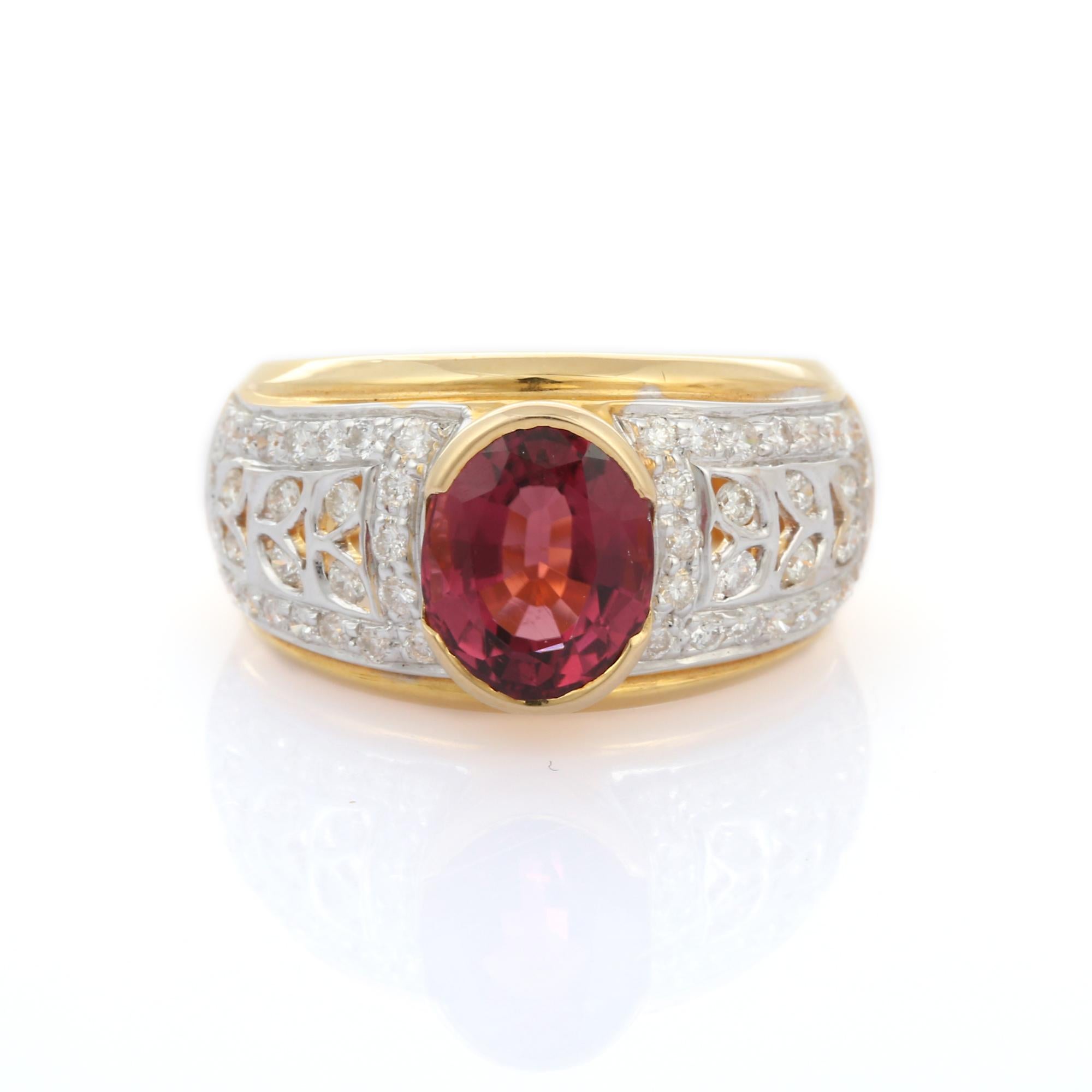 En vente :  Bague cocktail Vivid Oval Cut Ruby and Diamond en or jaune 18 carats 6