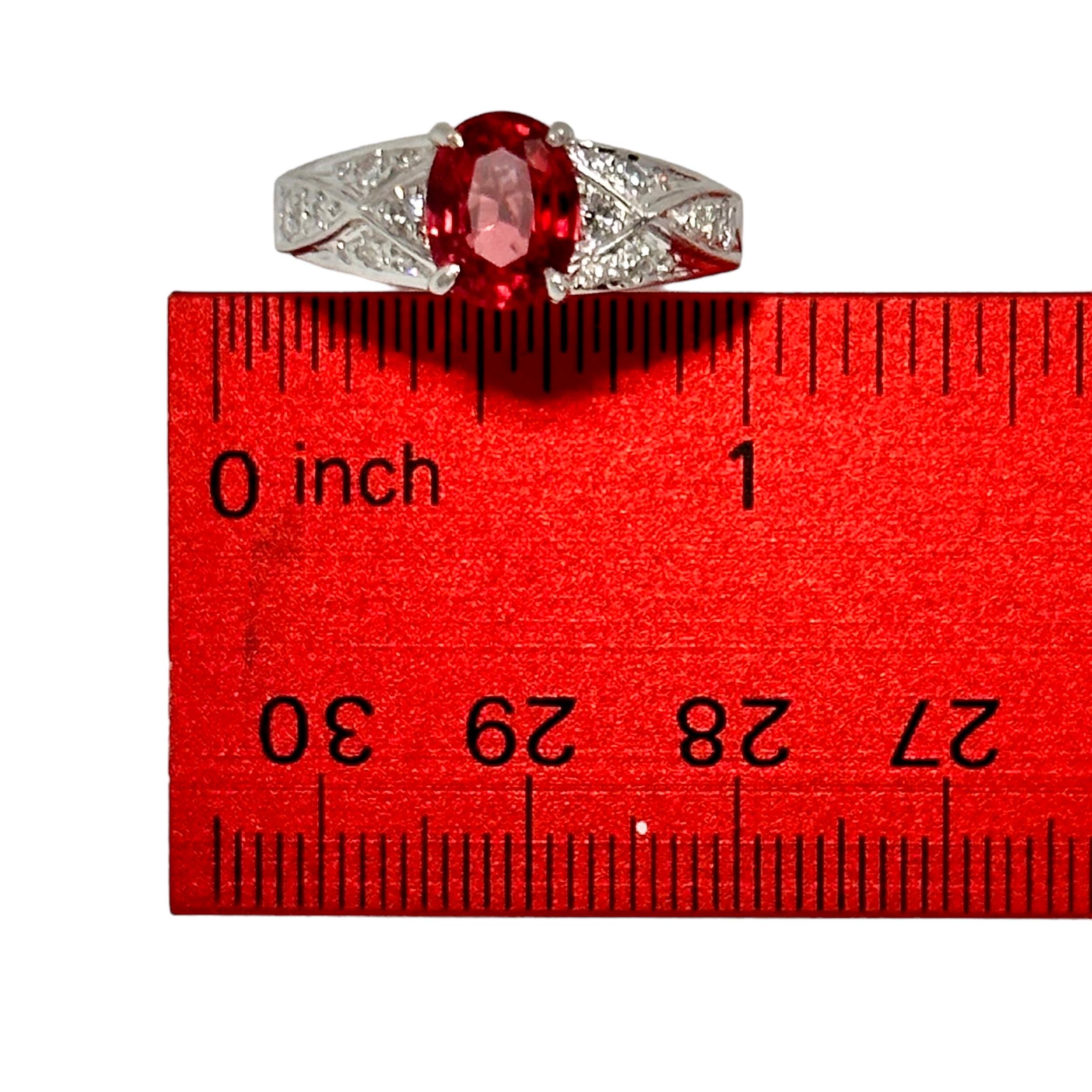 Vivid Oval Shaped Orangy-Red Burmese Spinel set in Platinum Ring with Diamonds 5