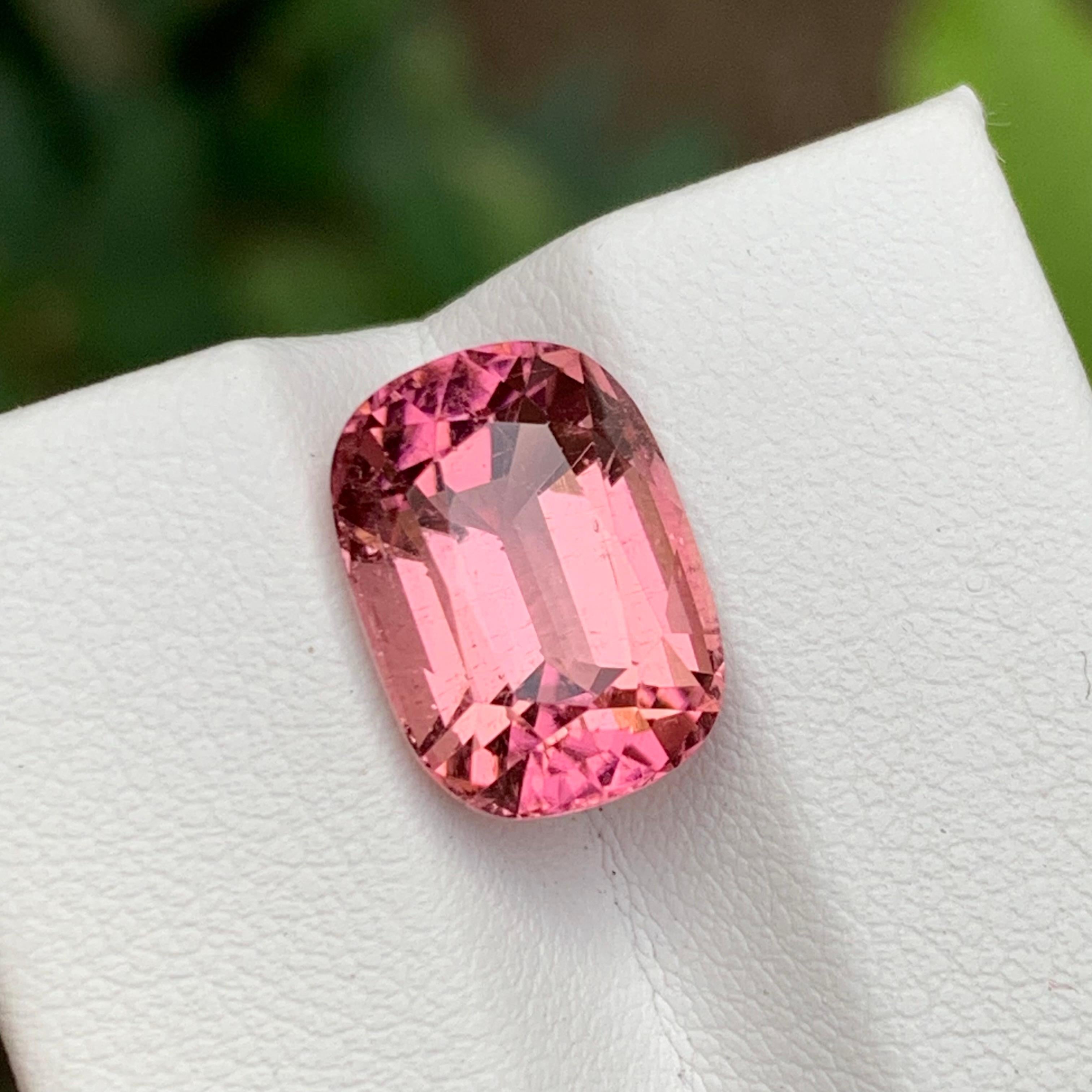 Anello con tormalina naturale rosa pesca, ciondolo, pietra preziosa da 6,80 carati con taglio a cuscino in vendita 6