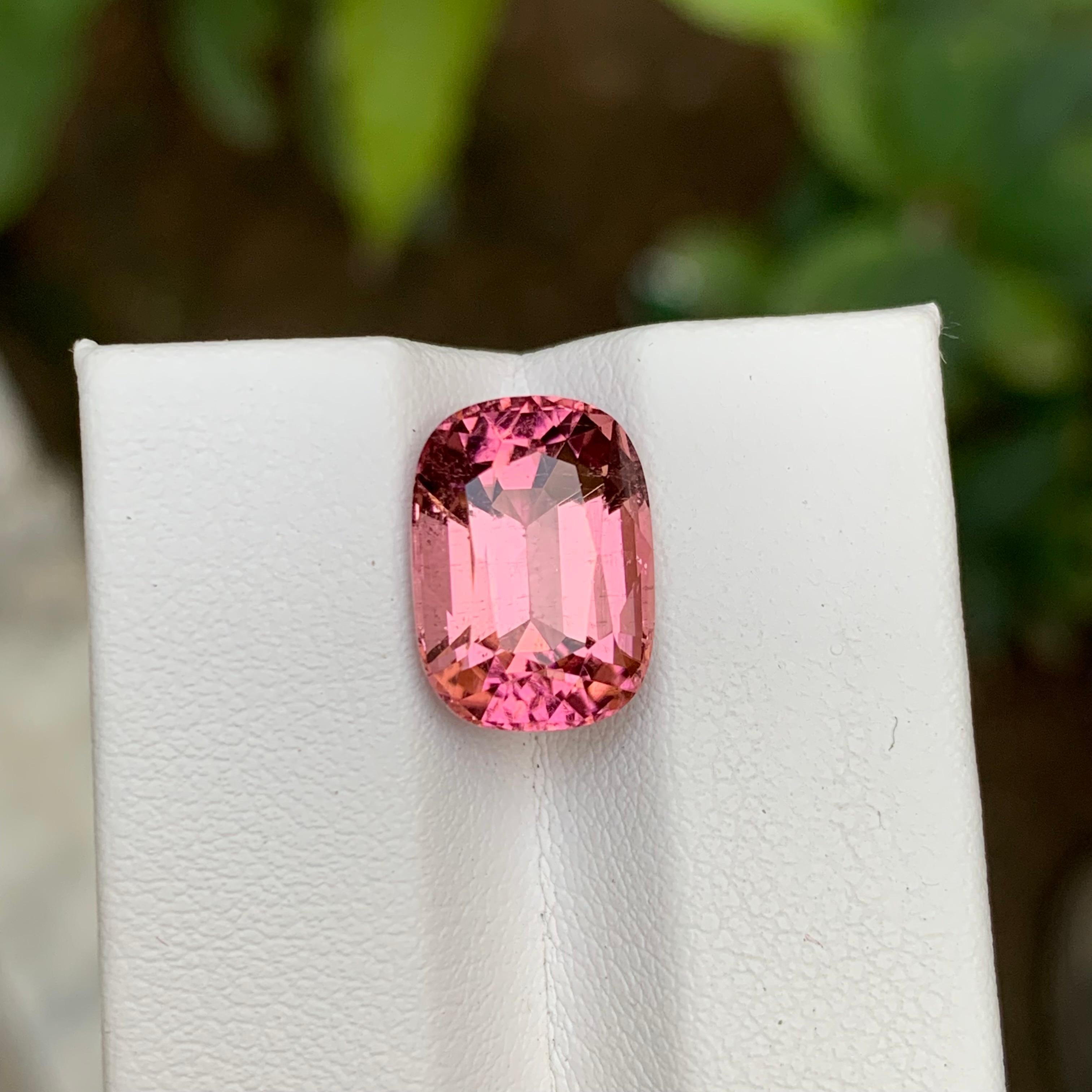 Anello con tormalina naturale rosa pesca, ciondolo, pietra preziosa da 6,80 carati con taglio a cuscino in vendita 7