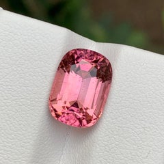 Vivid Peachy Pink Natural Tourmaline Ring, Pendant Gemstone 6.80 Ct Cushion Cut