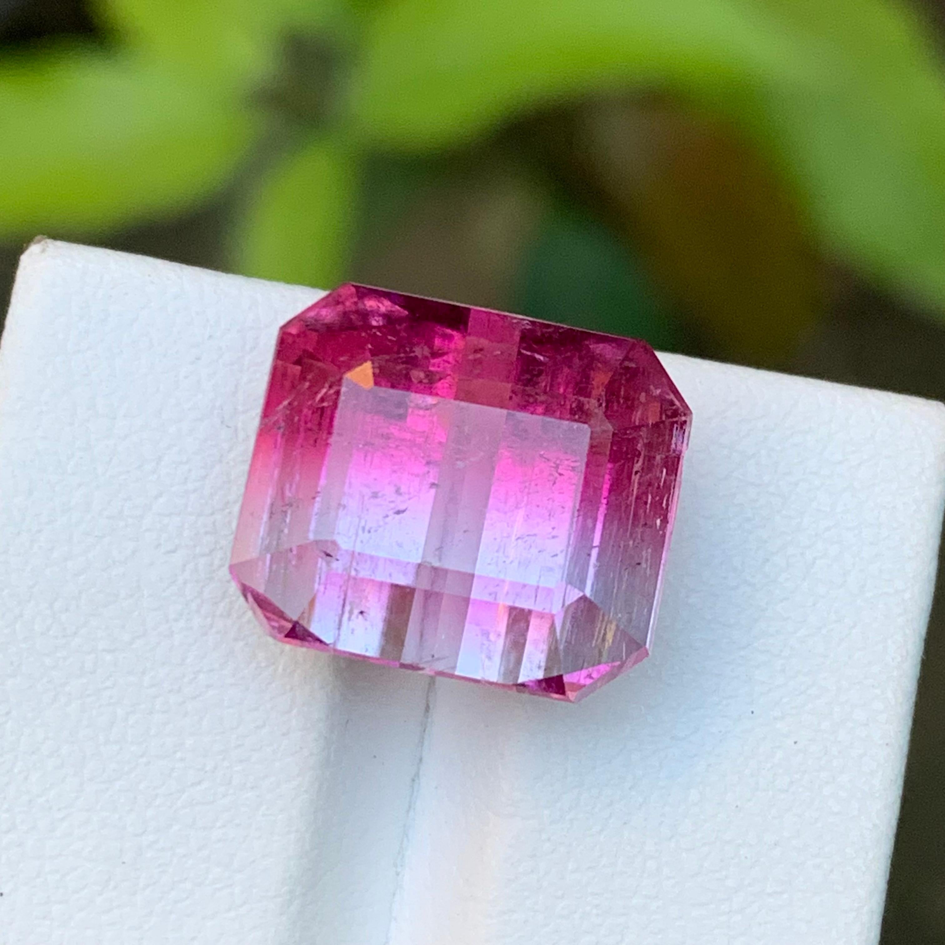 Vivid Pink Bicolor Natural Tourmaline Gemstone 16.95 Ct Emerald Cut for Pendant For Sale 2