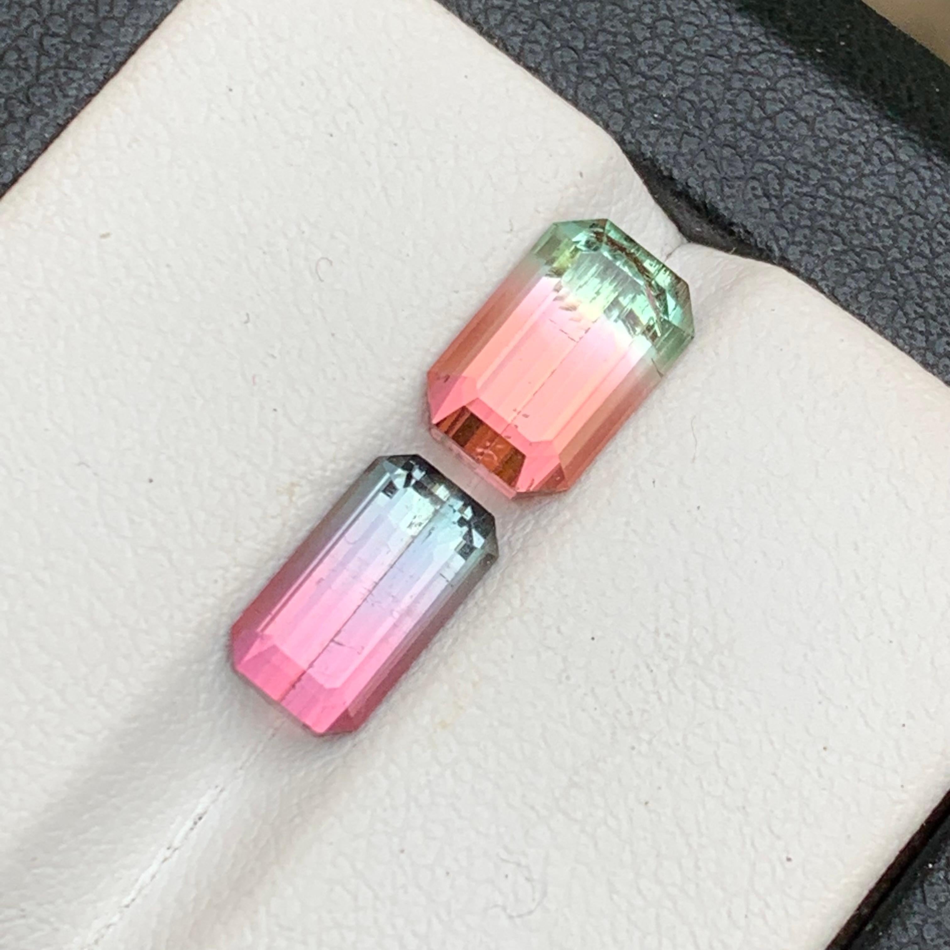 Vivid Pink Bicolor Natural Tourmaline Loose Gemstones 4.10Ct Emerald Cut-Jewelry For Sale 5