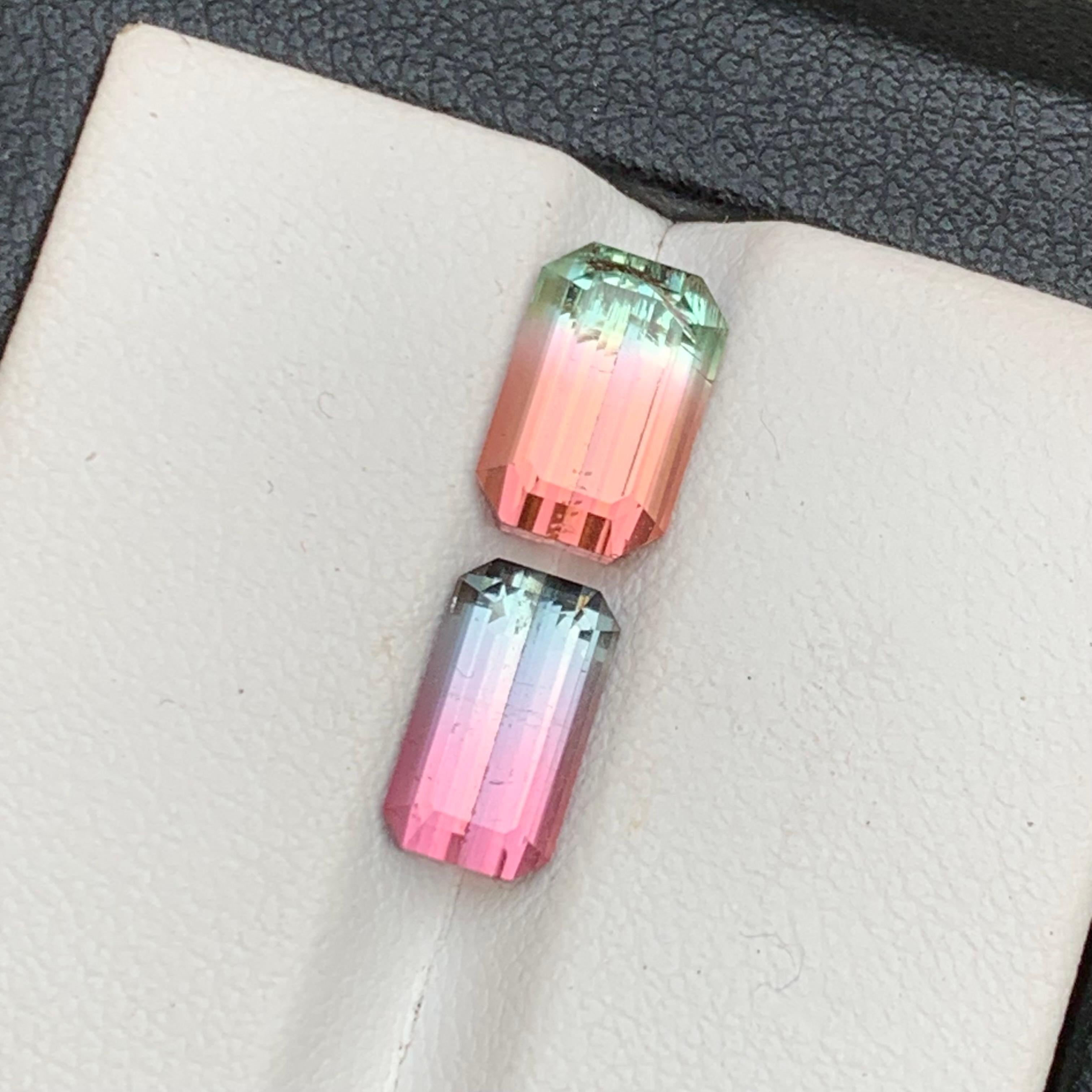 Vivid Pink Bicolor Natural Tourmaline Loose Gemstones 4.10Ct Emerald Cut-Jewelry For Sale 6