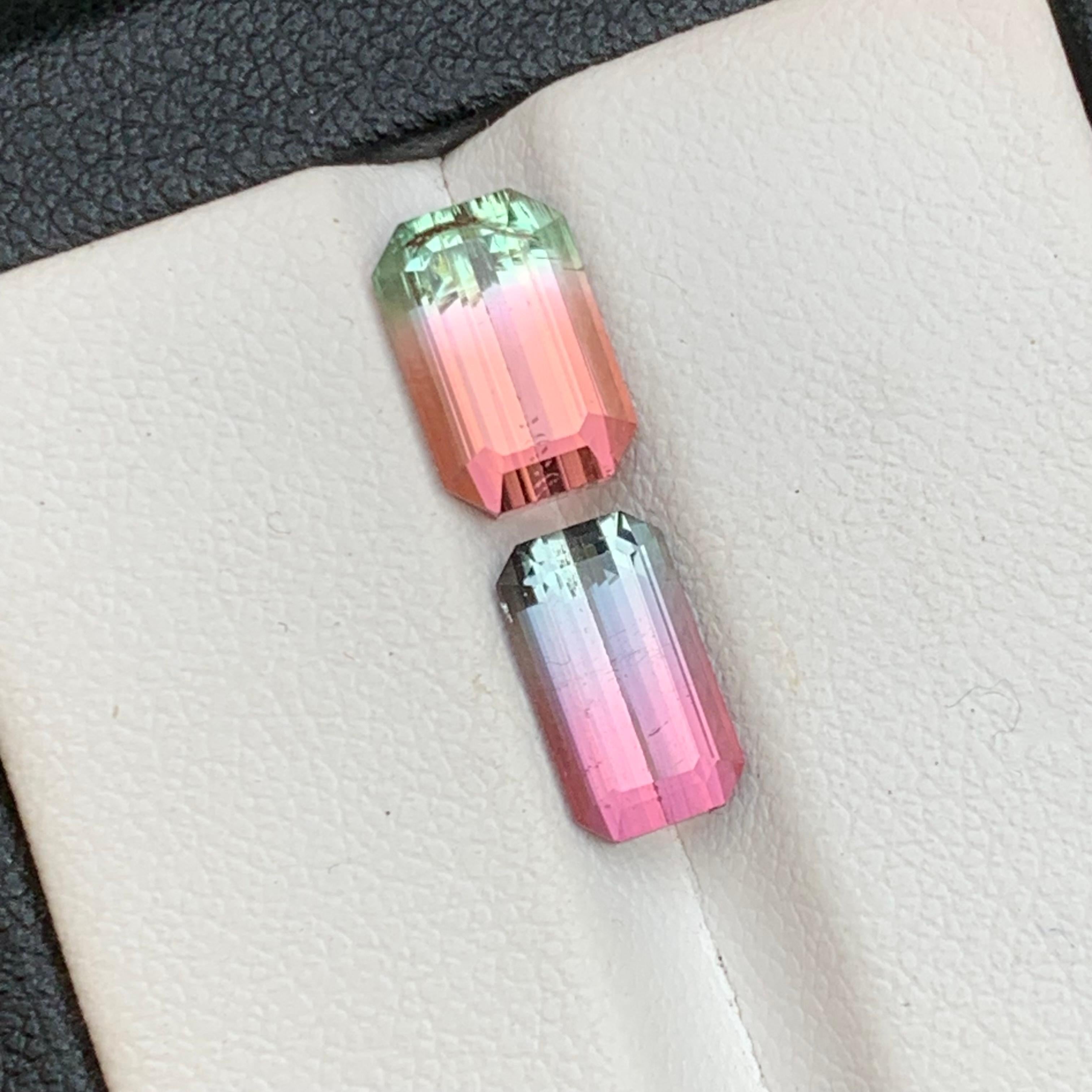 Vivid Pink Bicolor Natural Tourmaline Loose Gemstones 4.10Ct Emerald Cut-Jewelry For Sale 8