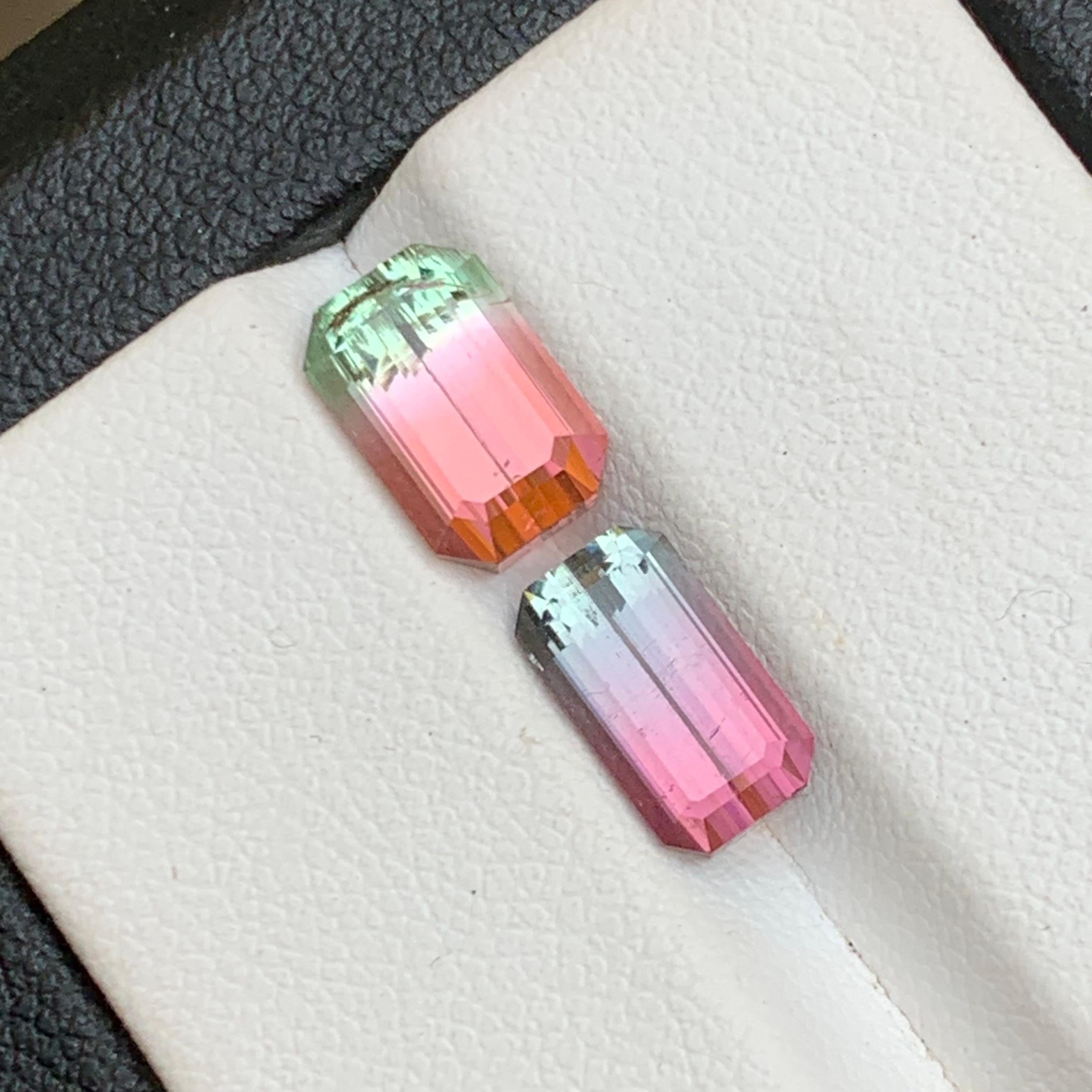 Contemporary Vivid Pink Bicolor Natural Tourmaline Loose Gemstones 4.10Ct Emerald Cut-Jewelry For Sale