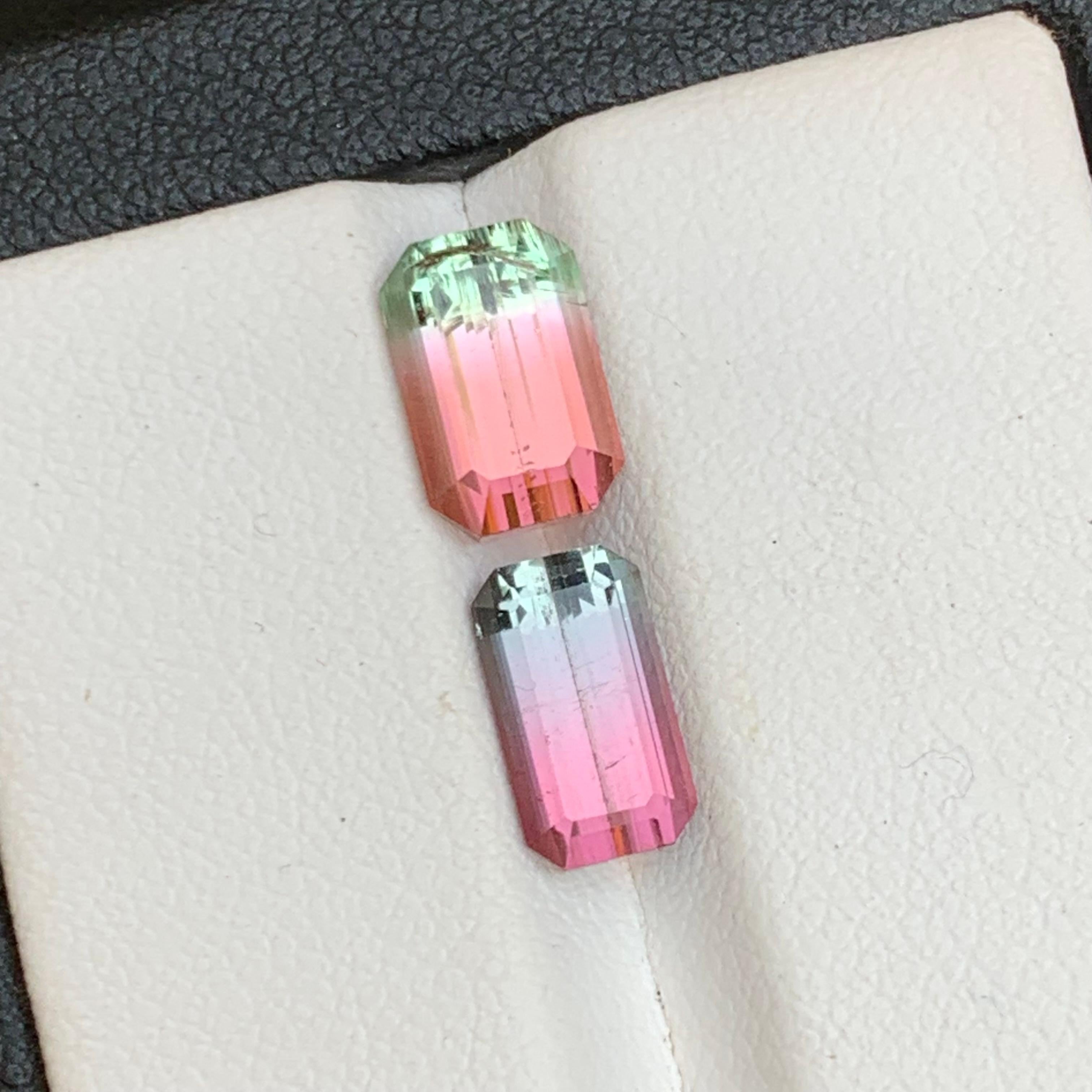 Women's or Men's Vivid Pink Bicolor Natural Tourmaline Loose Gemstones 4.10Ct Emerald Cut-Jewelry For Sale