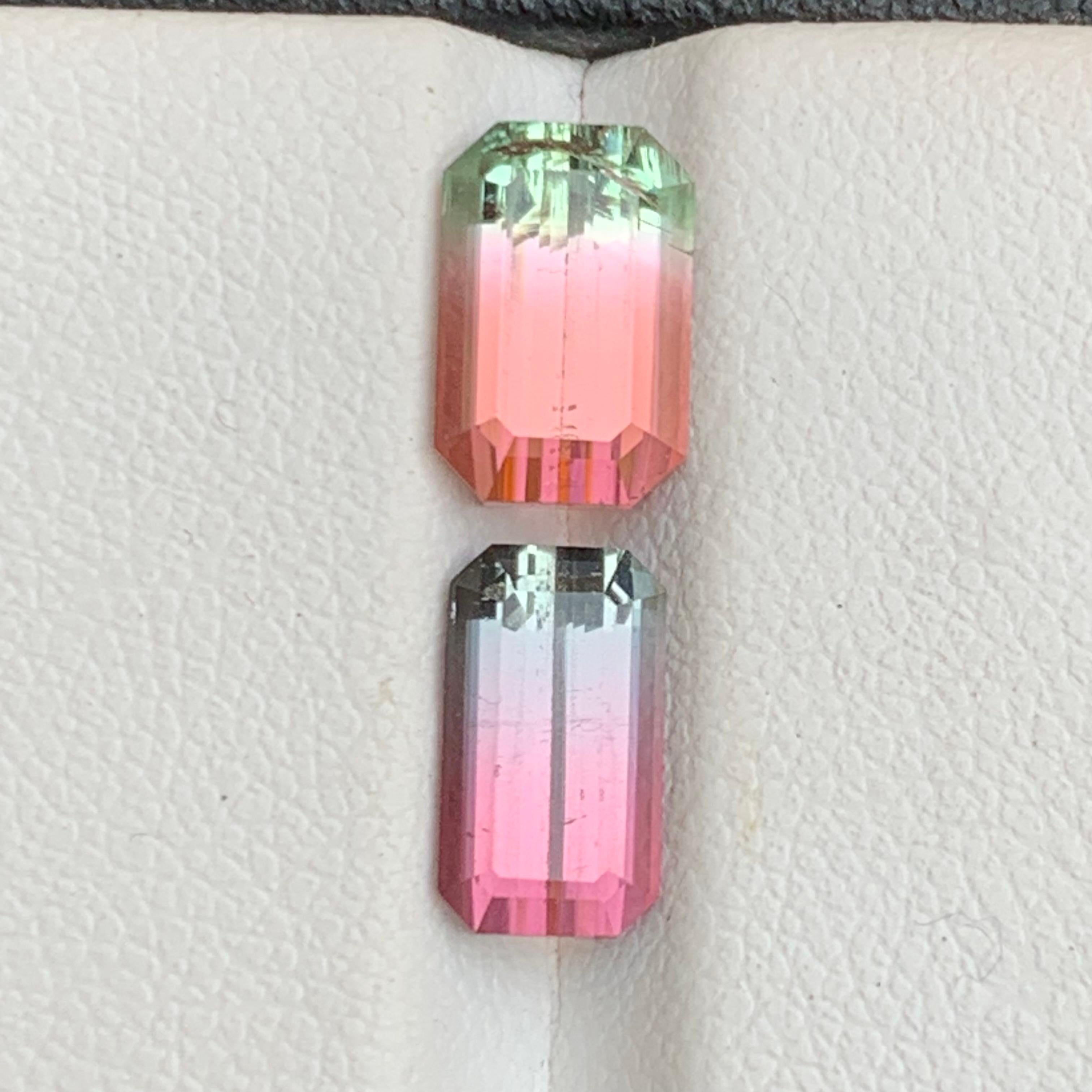 Vivid Pink Bicolor Natural Tourmaline Loose Gemstones 4.10Ct Emerald Cut-Jewelry For Sale 1