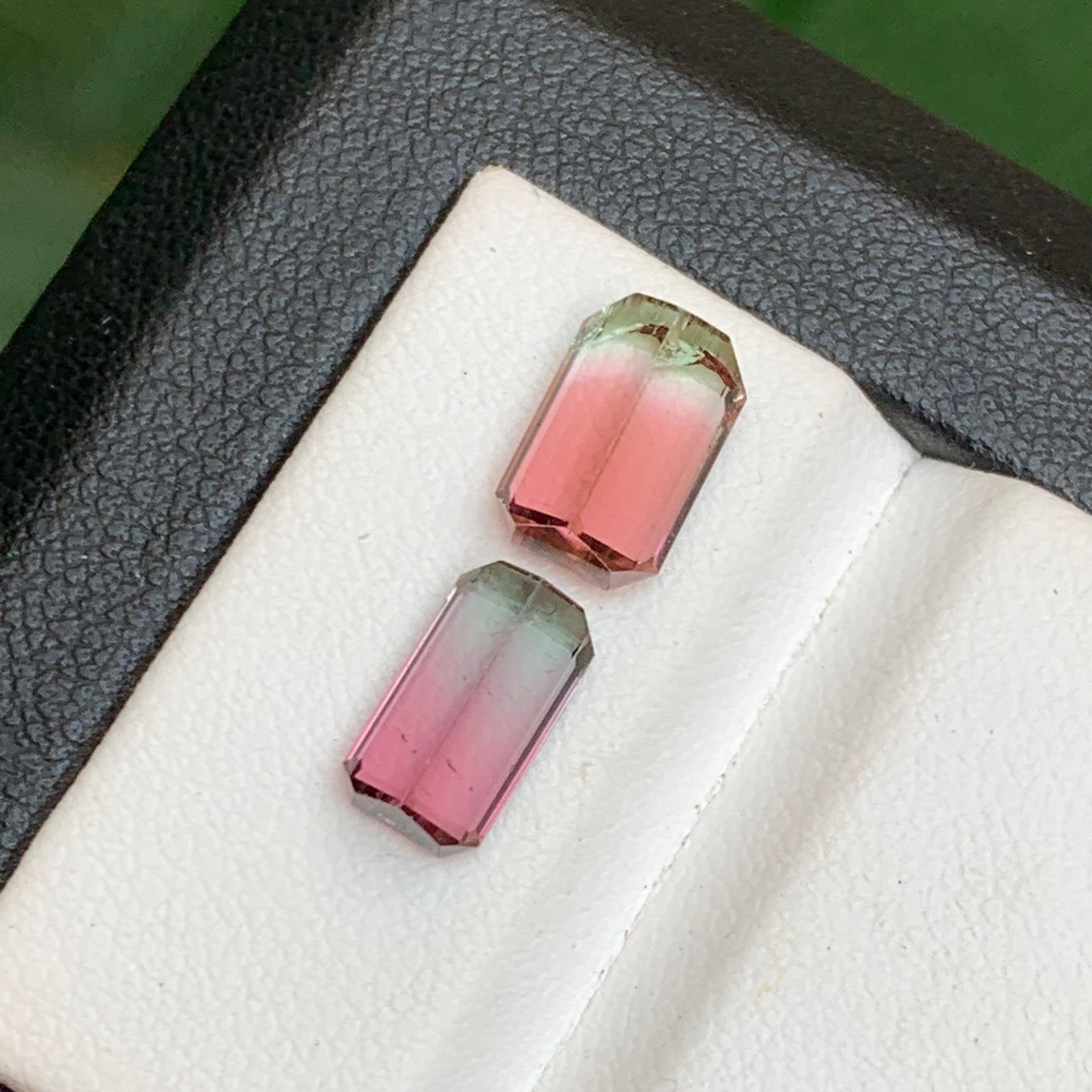 Vivid Pink Bicolor Natural Tourmaline Loose Gemstones 4.10Ct Emerald Cut-Jewelry For Sale 2