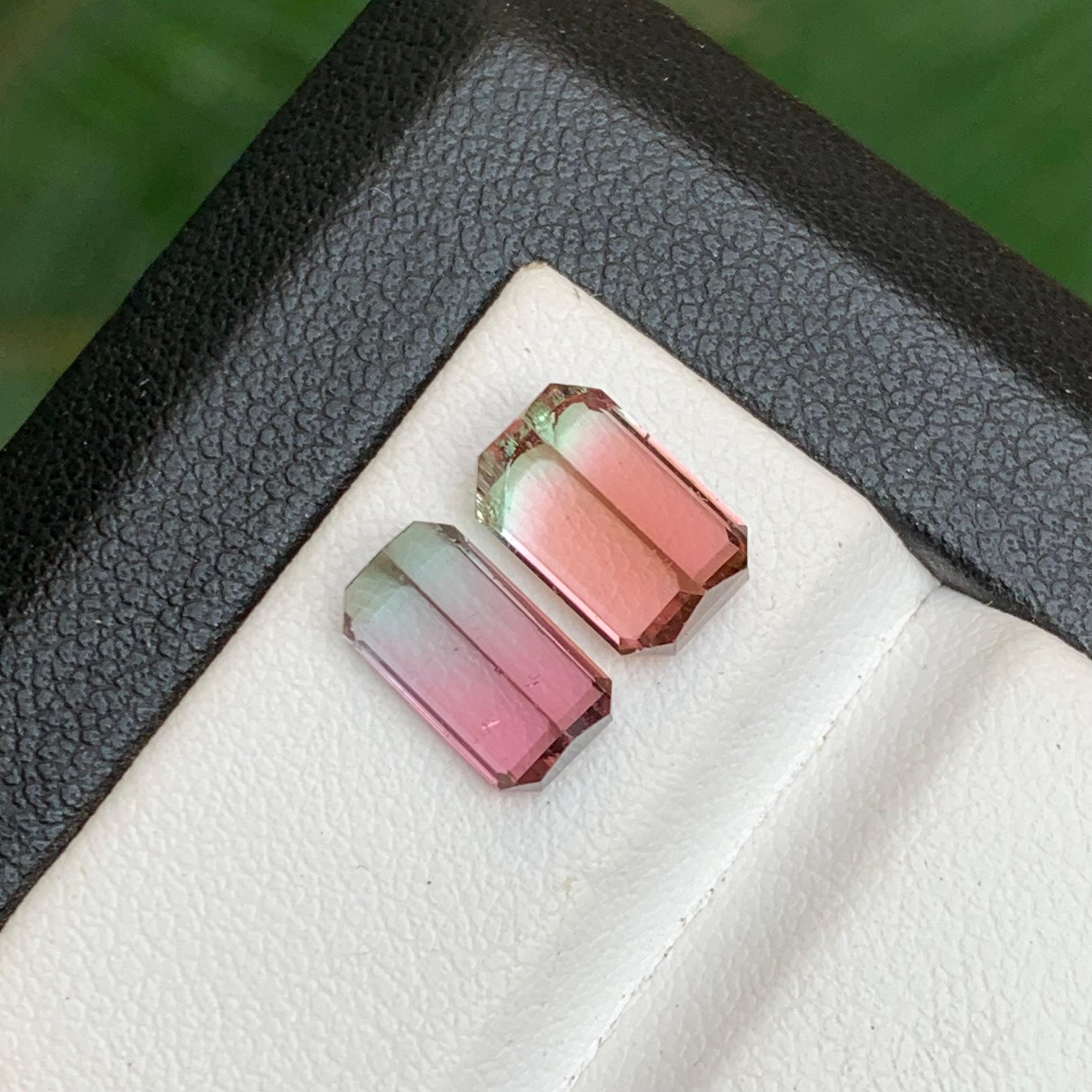 Vivid Pink Bicolor Natural Tourmaline Loose Gemstones 4.10Ct Emerald Cut-Jewelry For Sale 3