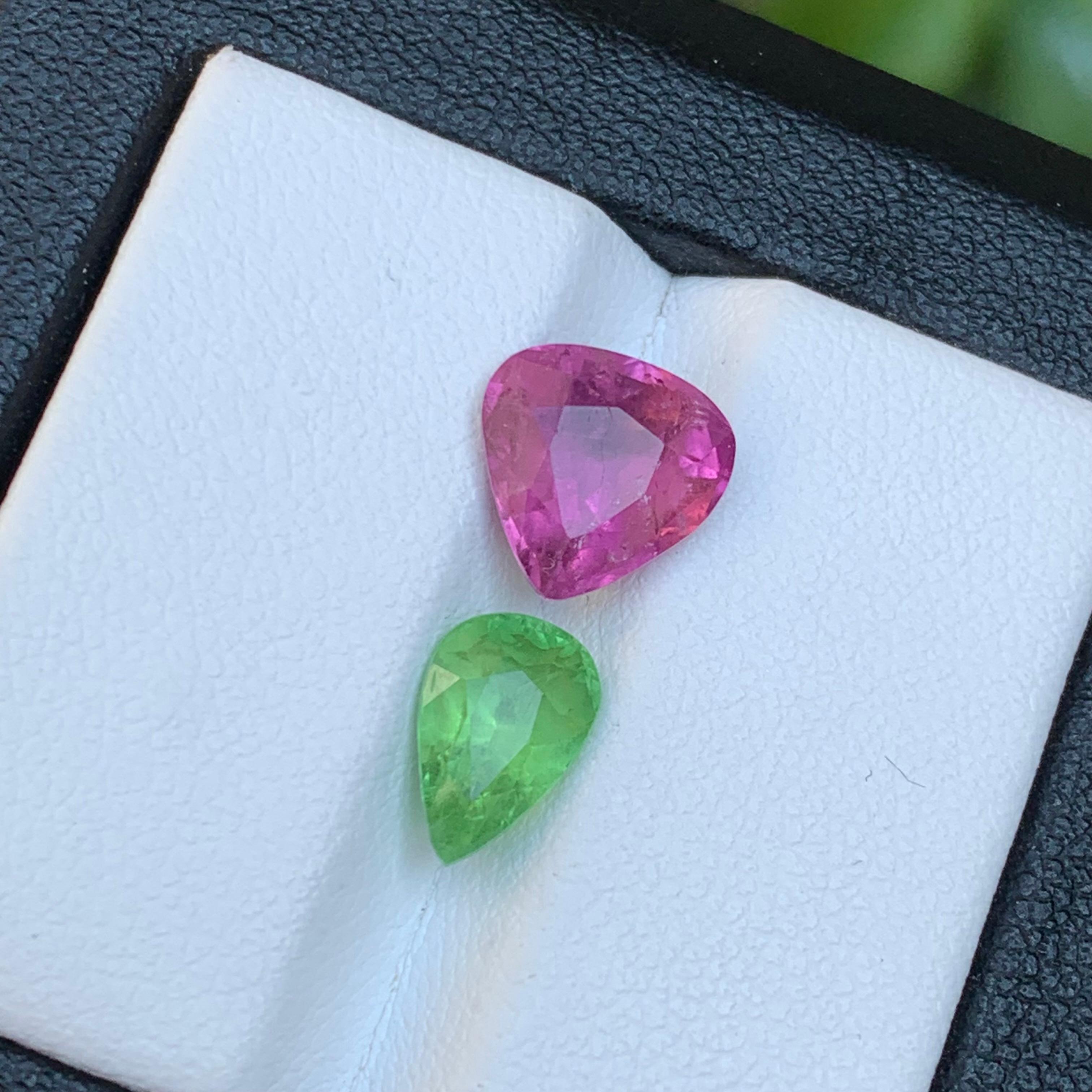 Vivid Pink & Green Natural Tourmaline Ring Loose Gemstones 3.90Ct Pear Cut-Jewel For Sale 5