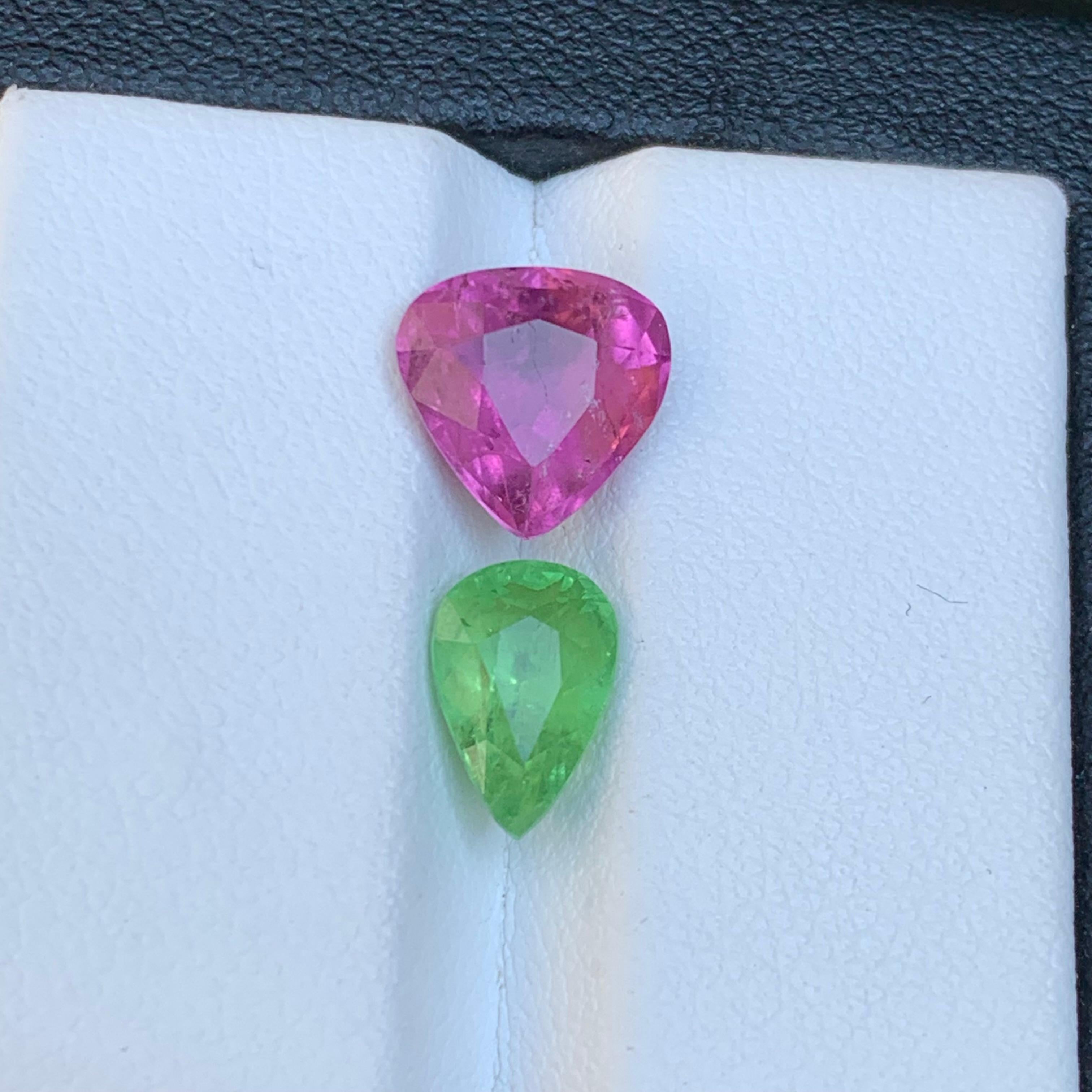 Vivid Pink & Green Natural Tourmaline Ring Loose Gemstones 3.90Ct Pear Cut-Jewel For Sale 7