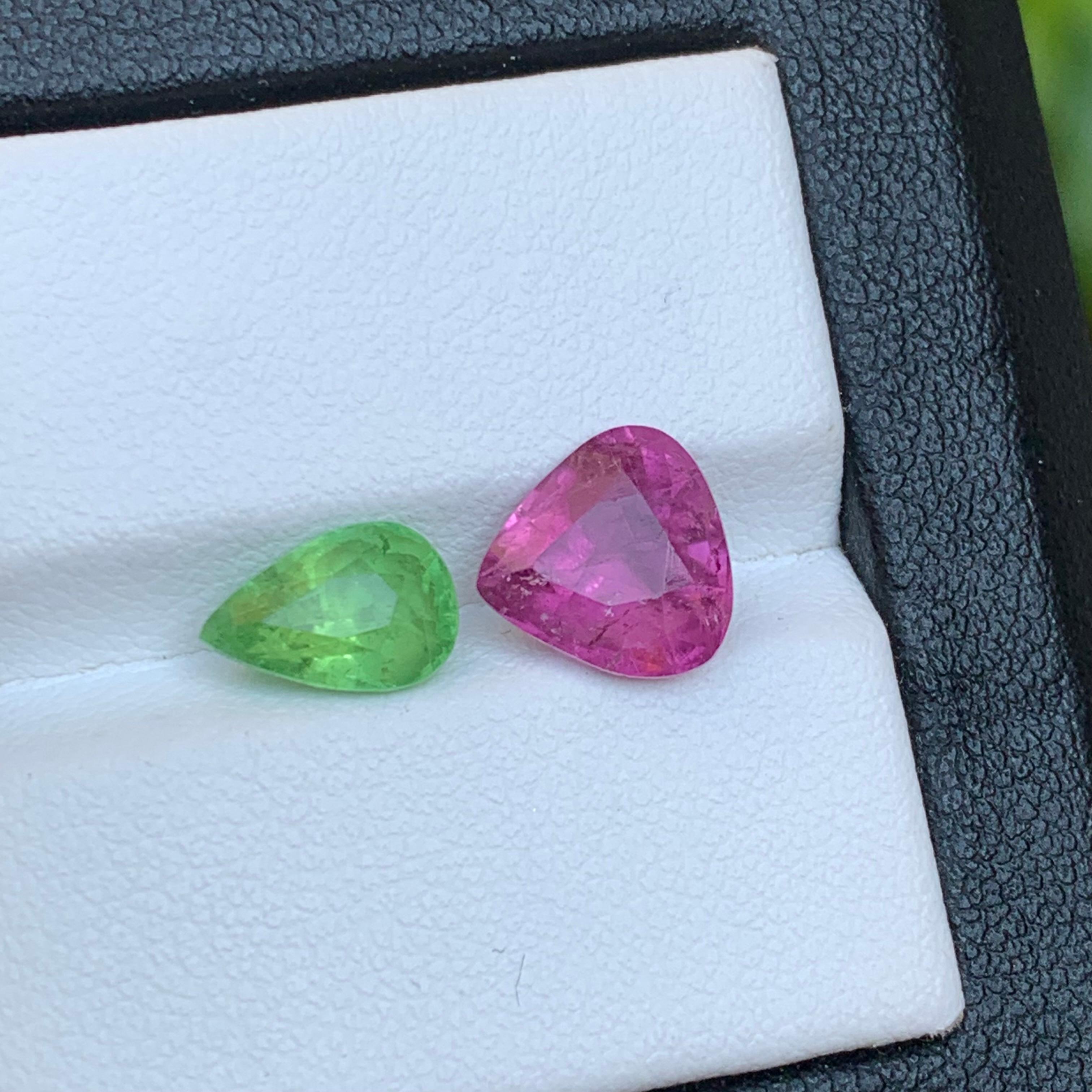 Contemporary Vivid Pink & Green Natural Tourmaline Ring Loose Gemstones 3.90Ct Pear Cut-Jewel For Sale