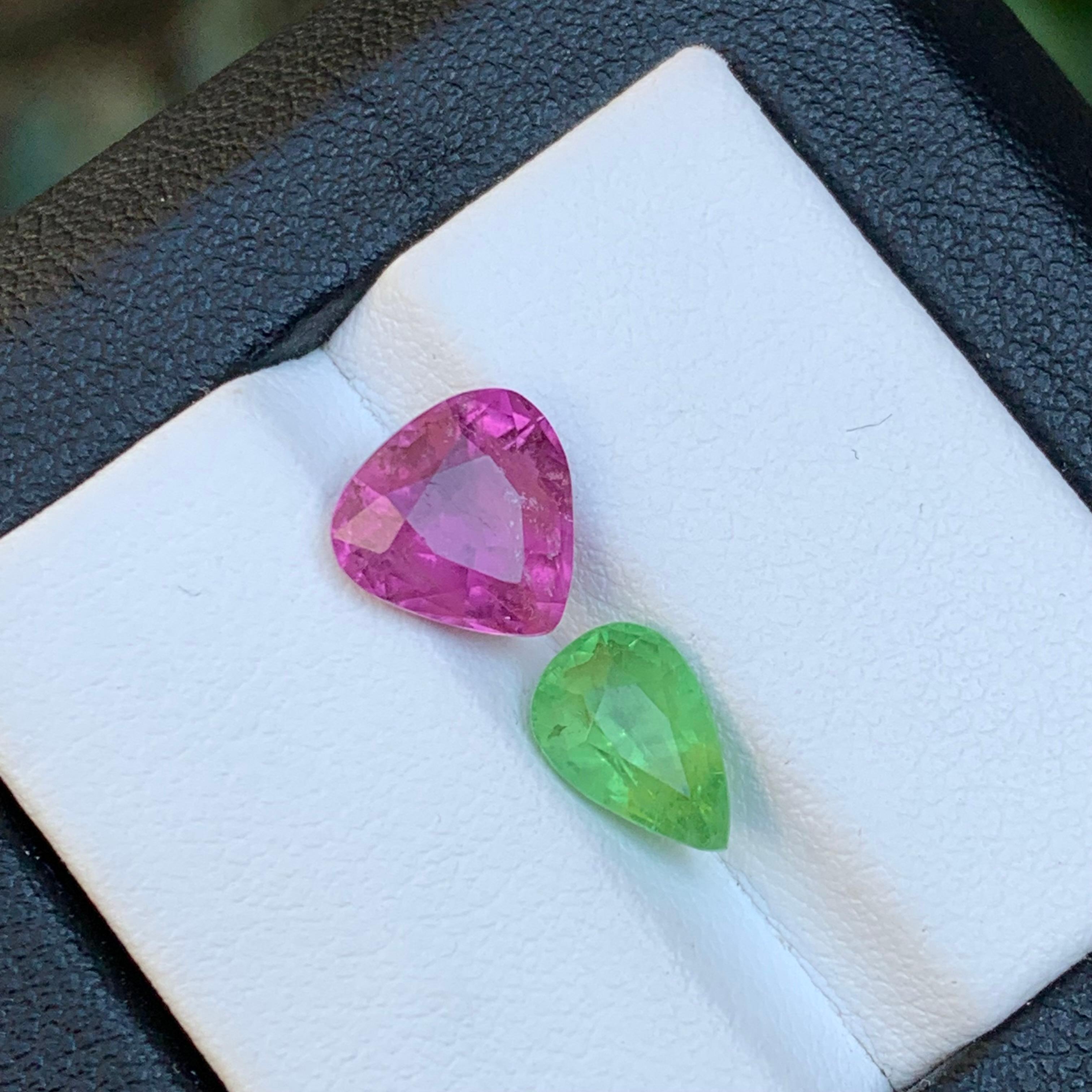 Vivid Pink & Green Natural Tourmaline Ring Loose Gemstones 3.90Ct Pear Cut-Jewel In New Condition For Sale In Peshawar, PK