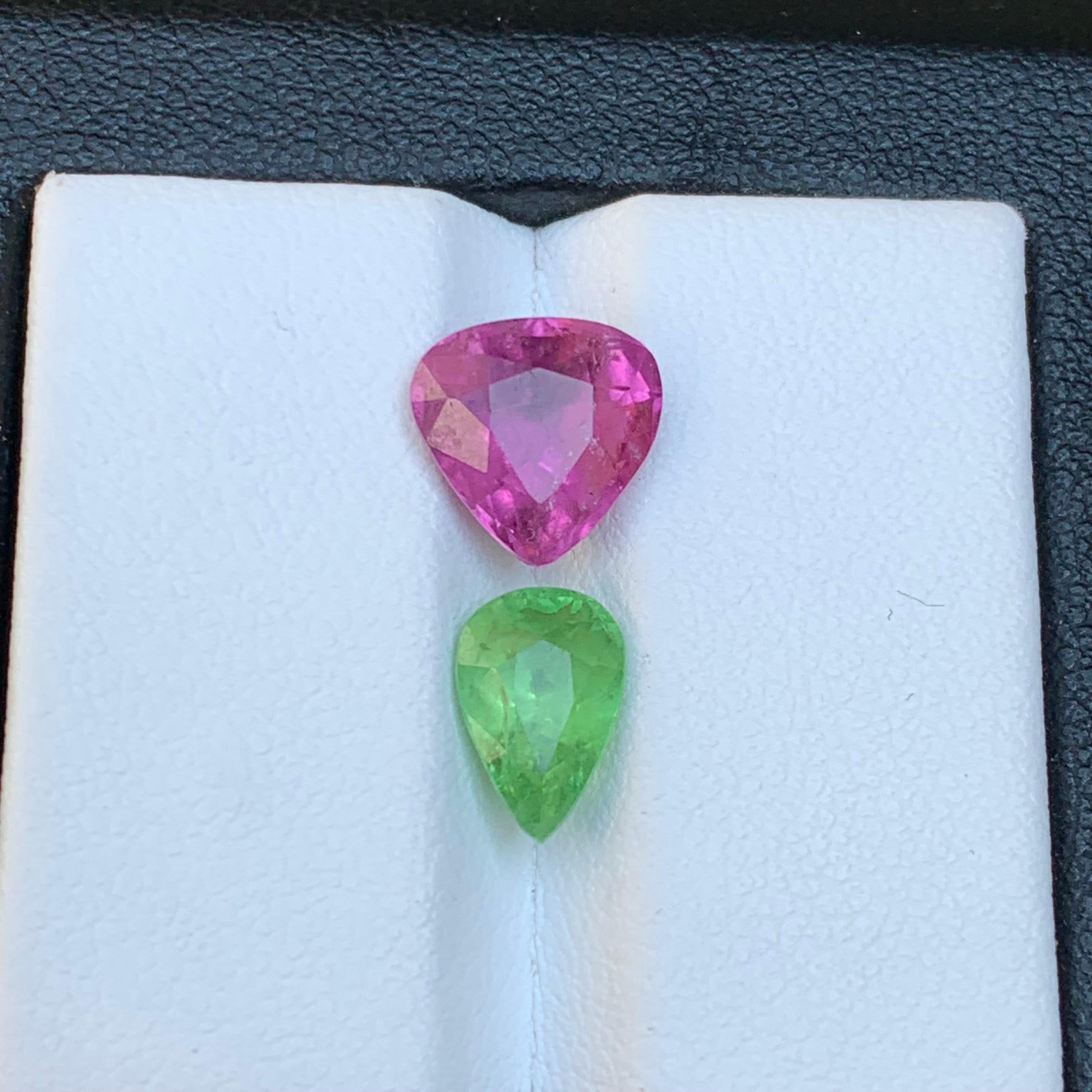 Women's or Men's Vivid Pink & Green Natural Tourmaline Ring Loose Gemstones 3.90Ct Pear Cut-Jewel For Sale