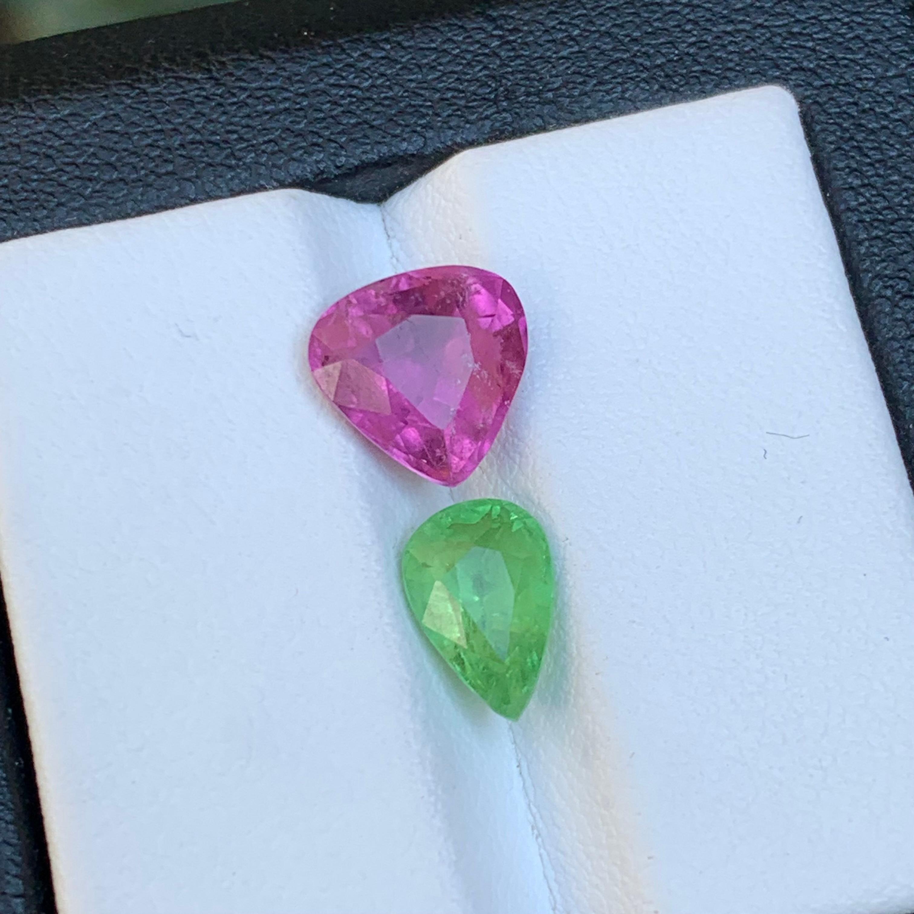 Vivid Pink & Green Natural Tourmaline Ring Loose Gemstones 3.90Ct Pear Cut-Jewel For Sale 2