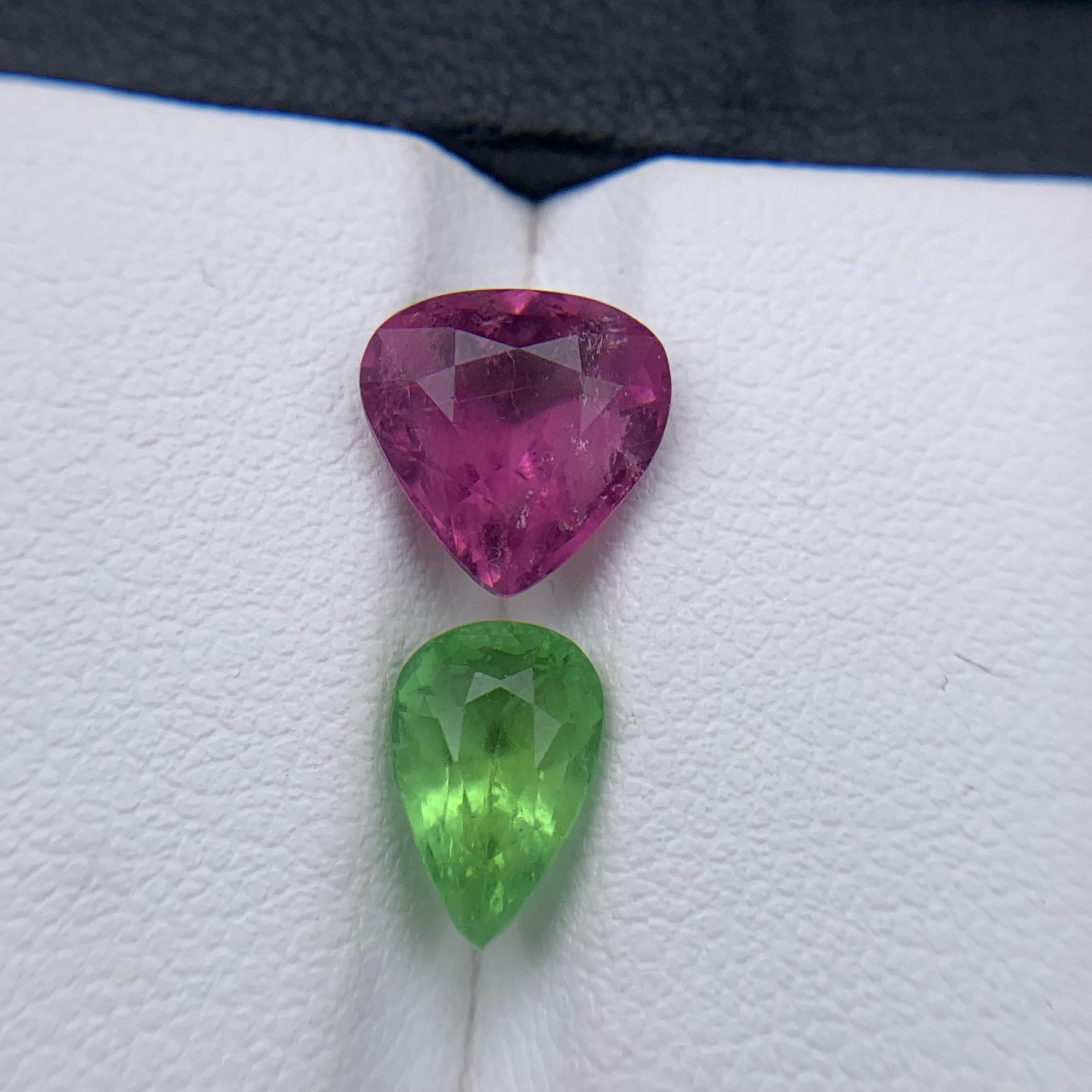 Vivid Pink & Green Natural Tourmaline Ring Loose Gemstones 3.90Ct Pear Cut-Jewel For Sale 3