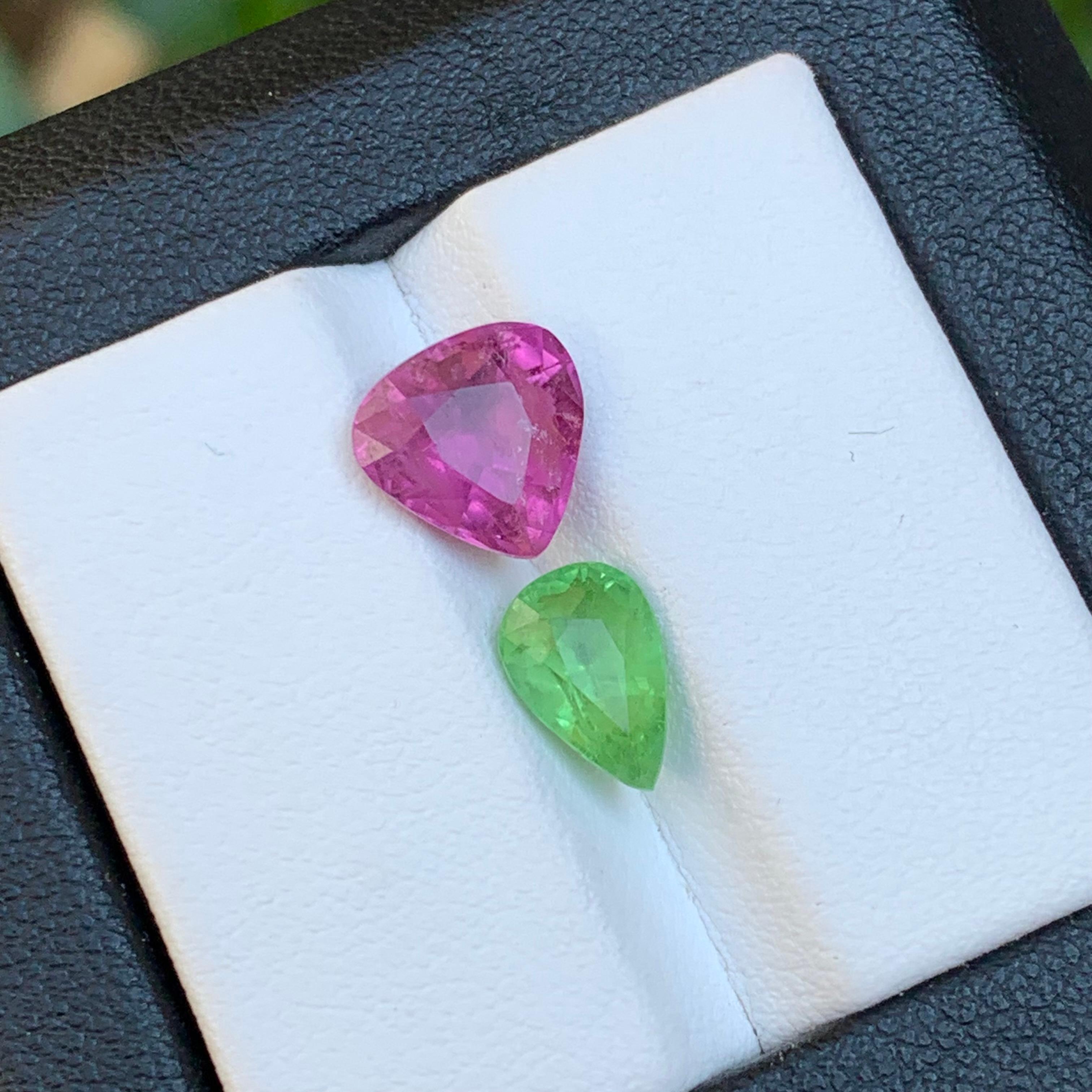 Vivid Pink & Green Natural Tourmaline Ring Loose Gemstones 3.90Ct Pear Cut-Jewel For Sale 4