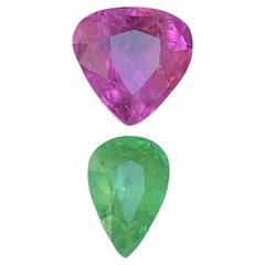 Anillo de turmalina natural verde y rosa intenso Gemas sueltas 3,90 qt Corte pera-Joya