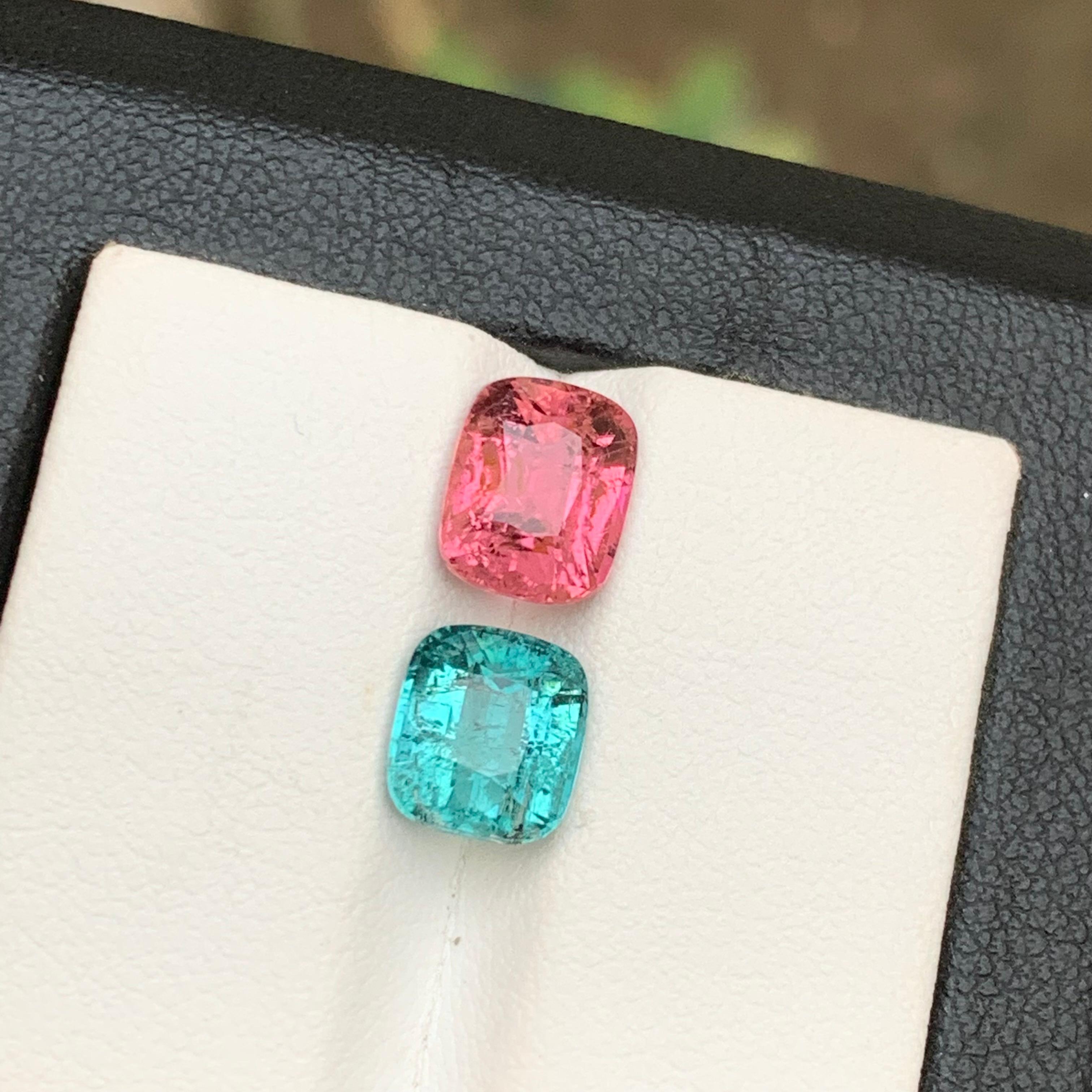 Vivid Pink & Light Blue Natural Tourmaline Gemstones 4.65 Ct Cushion Cut-Jewelry For Sale 5