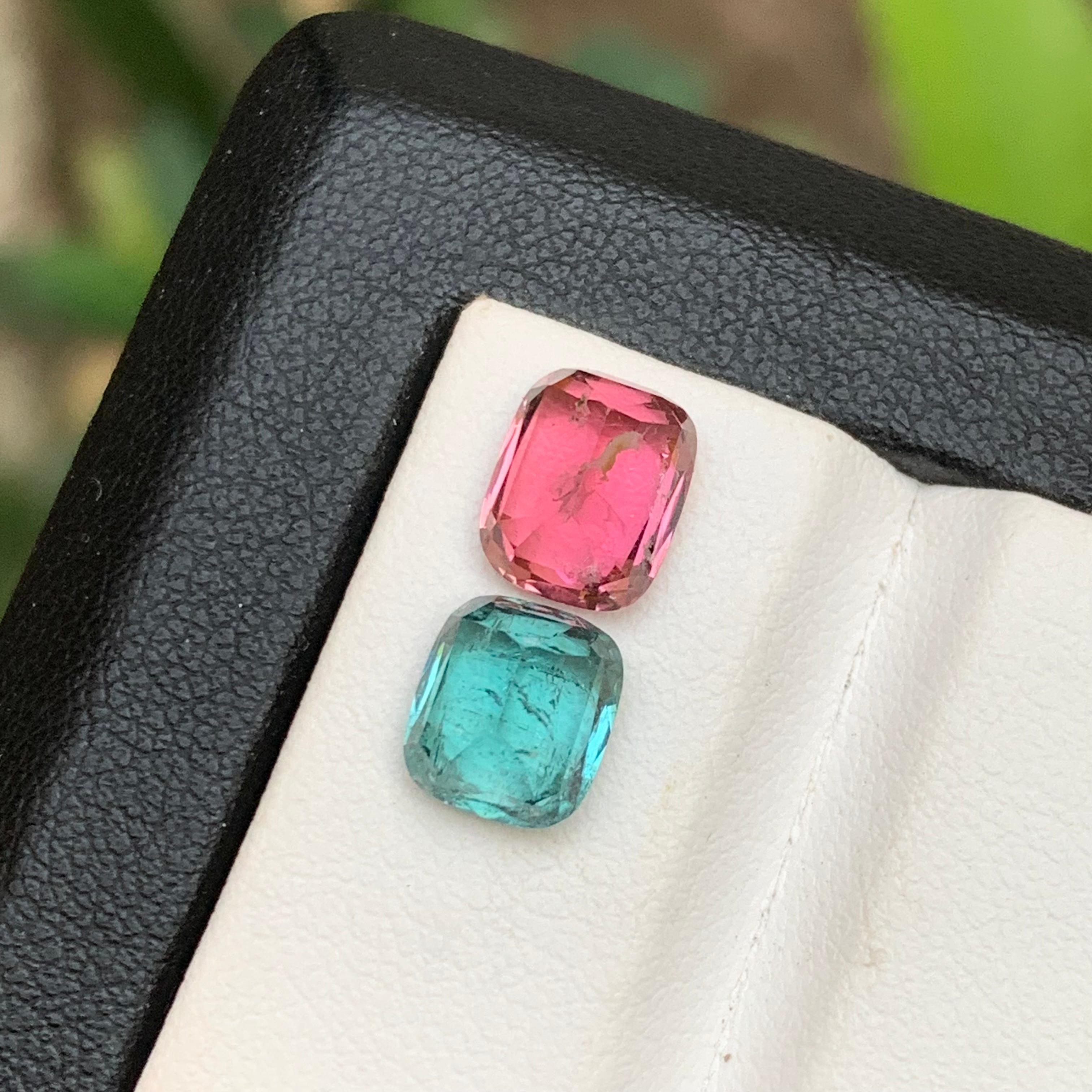 Women's or Men's Vivid Pink & Light Blue Natural Tourmaline Gemstones 4.65 Ct Cushion Cut-Jewelry For Sale
