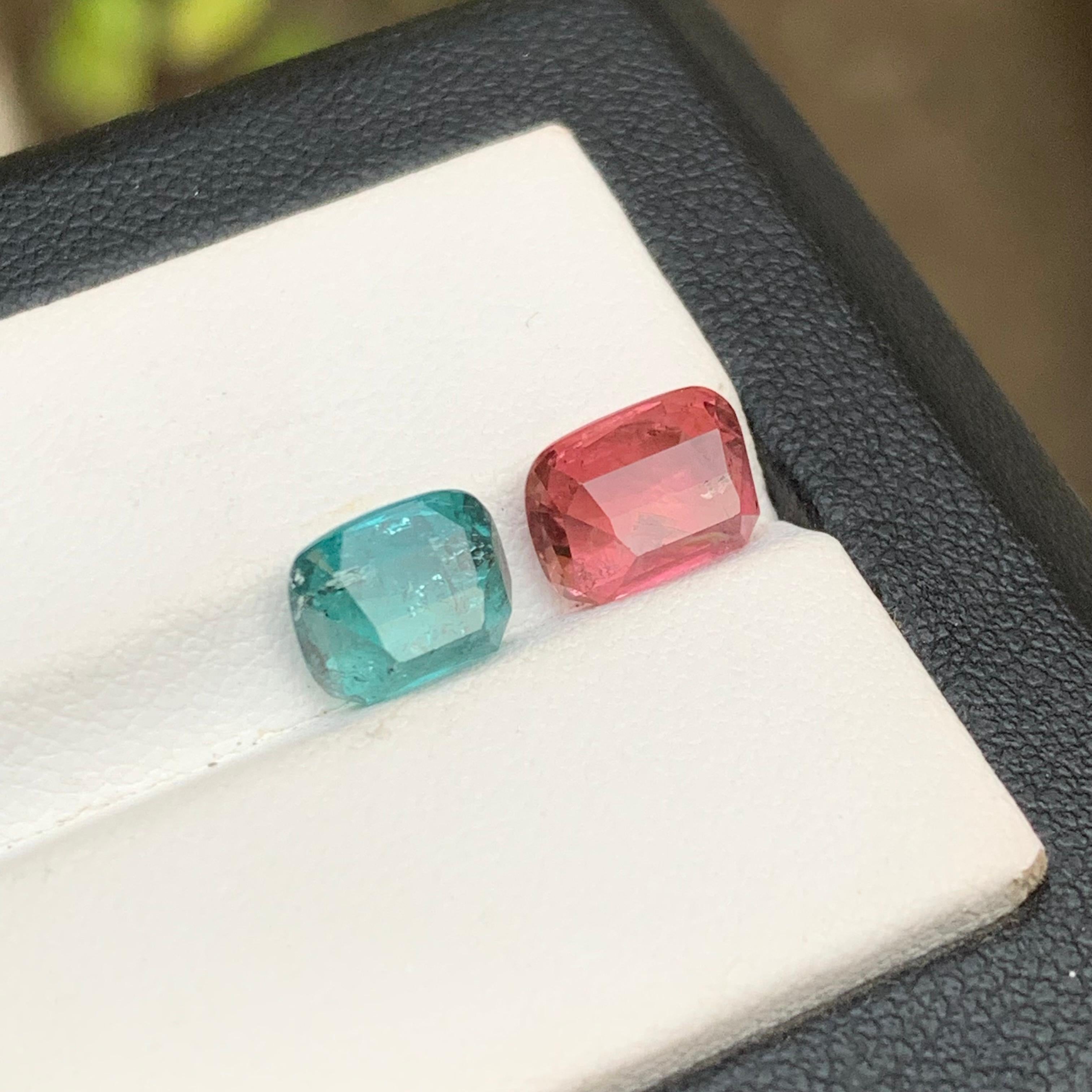 Vivid Pink & Light Blue Natural Tourmaline Gemstones 4.65 Ct Cushion Cut-Jewelry For Sale 2