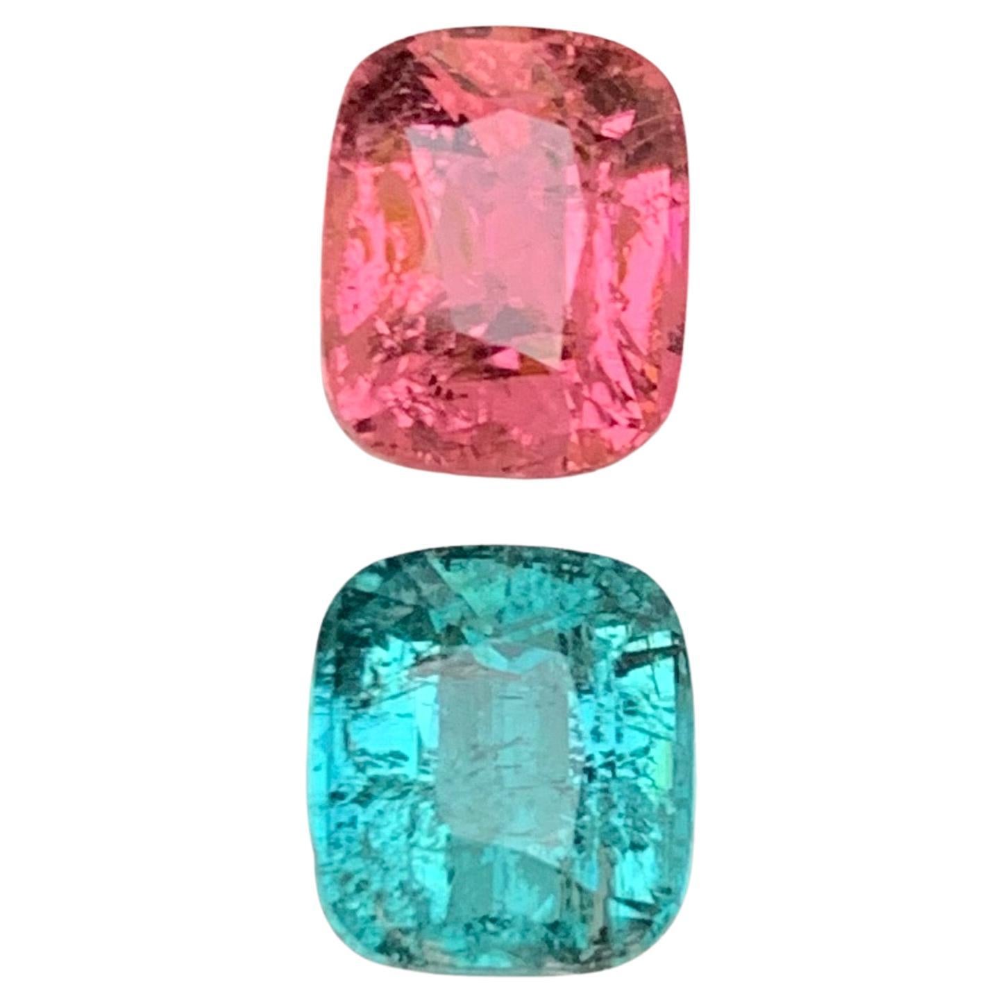 Vivid Pink & Light Blue Natural Tourmaline Gemstones 4.65 Ct Cushion Cut-Jewelry
