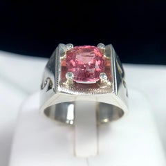 Natural Vivid Pink Tourmaline Gemstone Ring in 925 Sterling Silver - Handmade