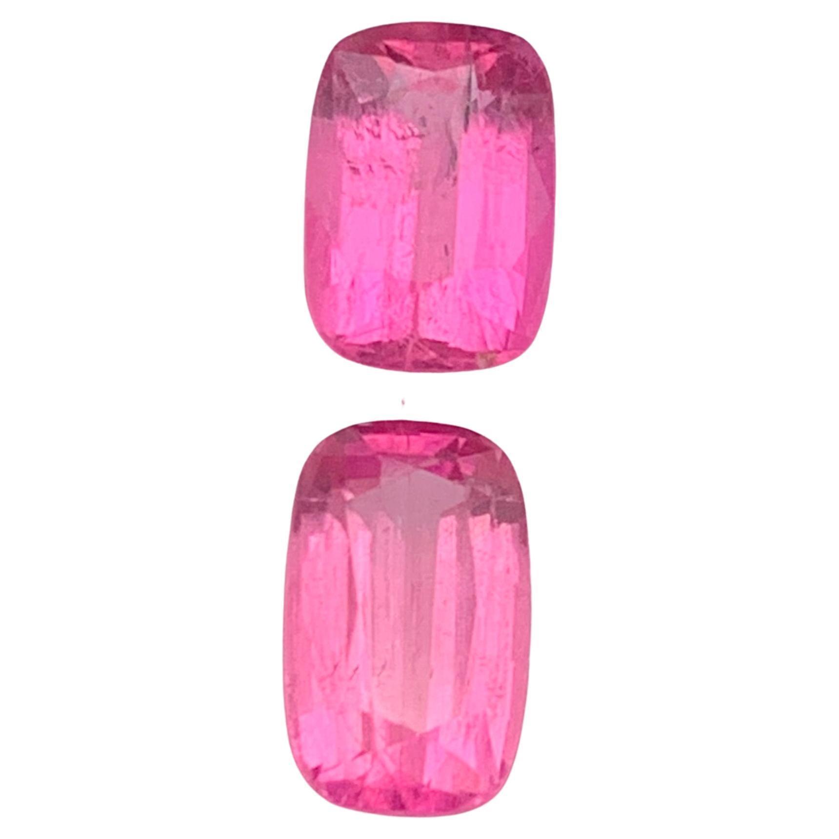 Vivid Pink Natural Tourmaline Ring, Earrings Loose Gemstones 3.10 Ct Cushion Cut