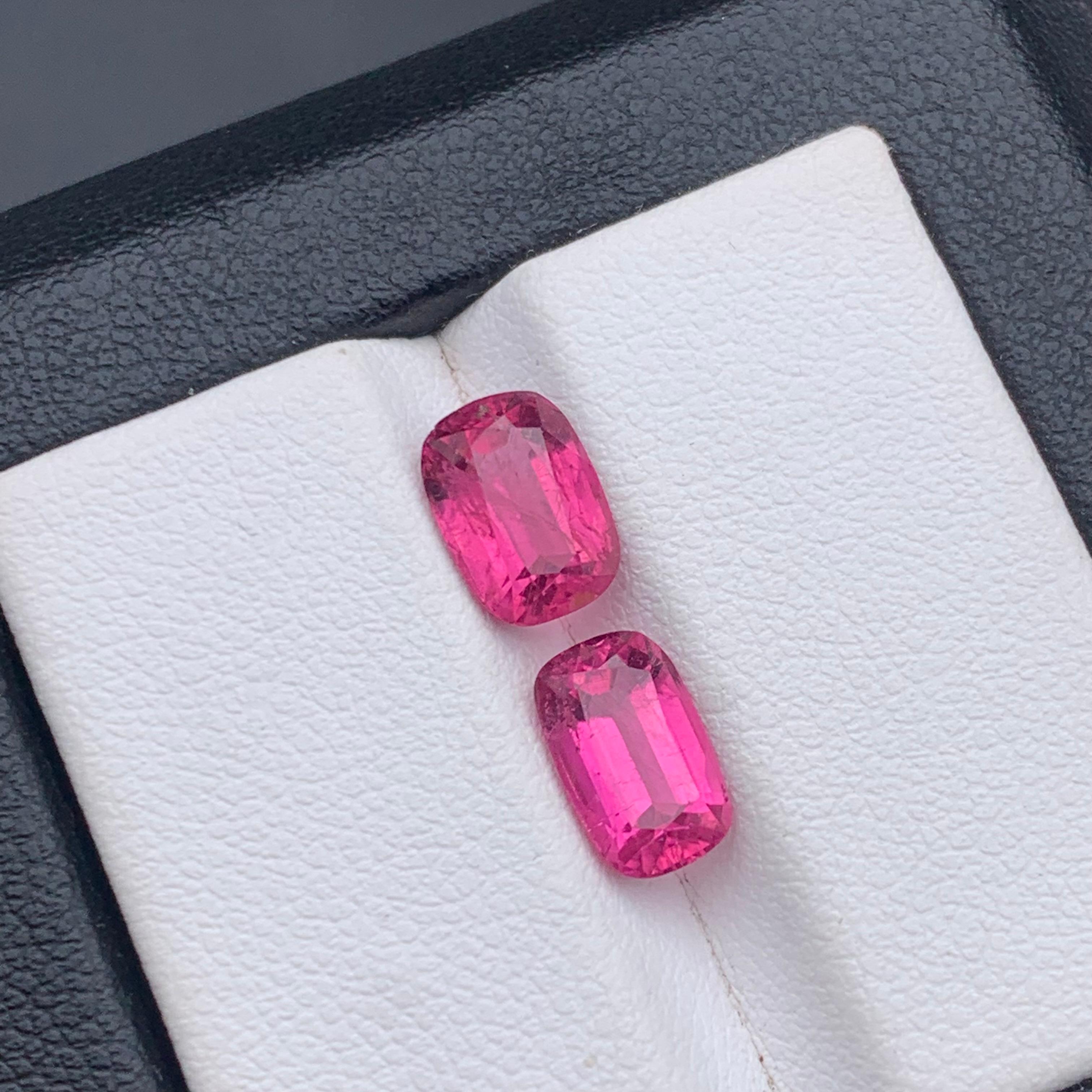 Vivid Pink Natürlicher Turmalin Ring, Ohrringe Lose Edelsteine 3.30 Ct Cushion Cut im Angebot 2