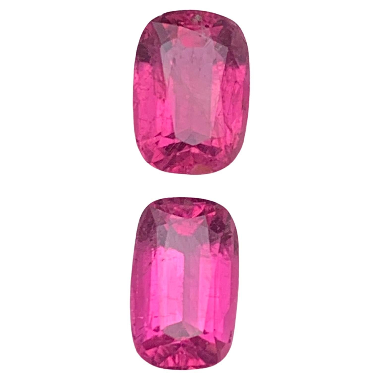 Vivid Pink Natural Tourmaline Ring, Earrings Loose Gemstones 3.30 Ct Cushion Cut