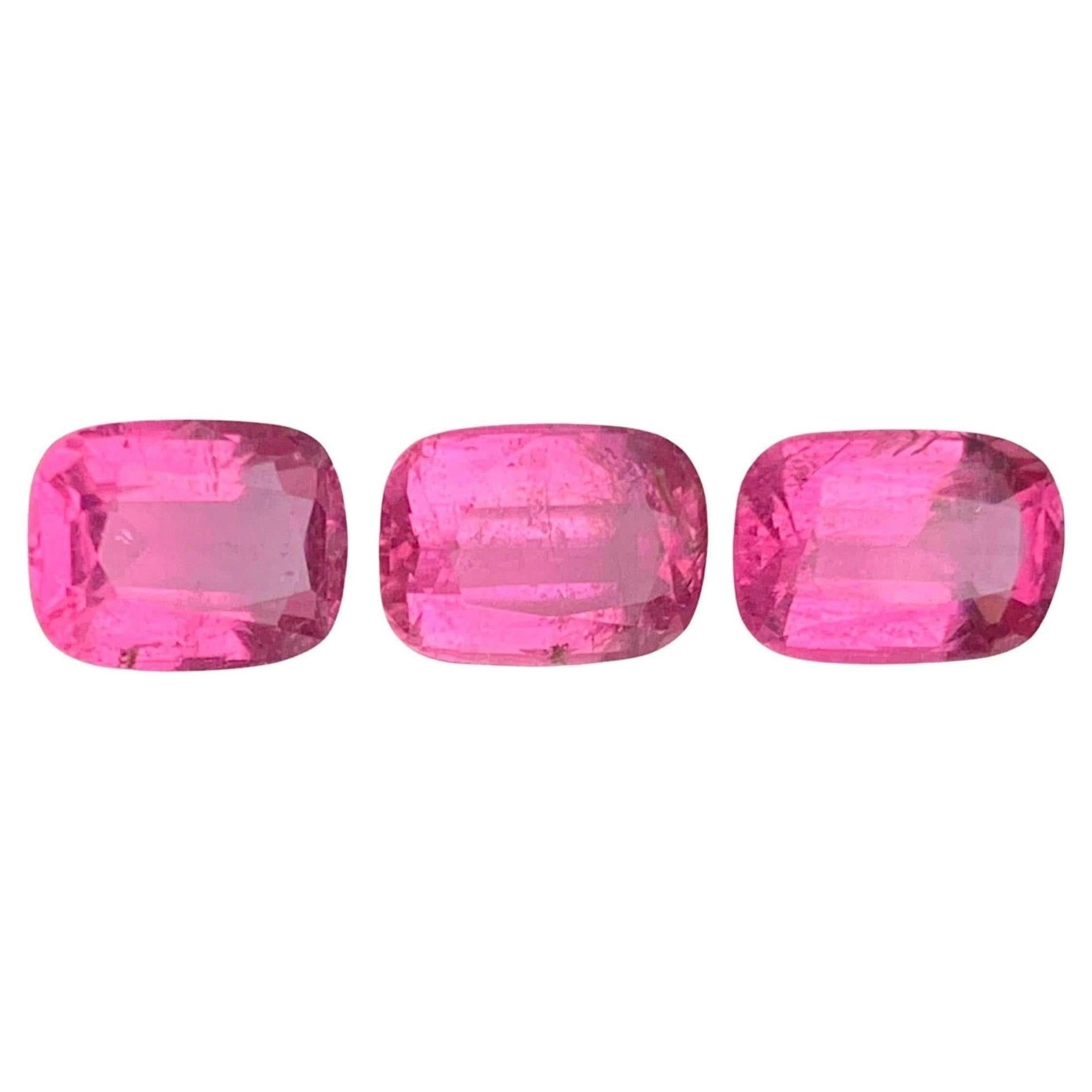 Vivid Pink Natural Tourmaline Ring, Earrings Loose Gemstones 5.05 Ct Cushion Cut For Sale