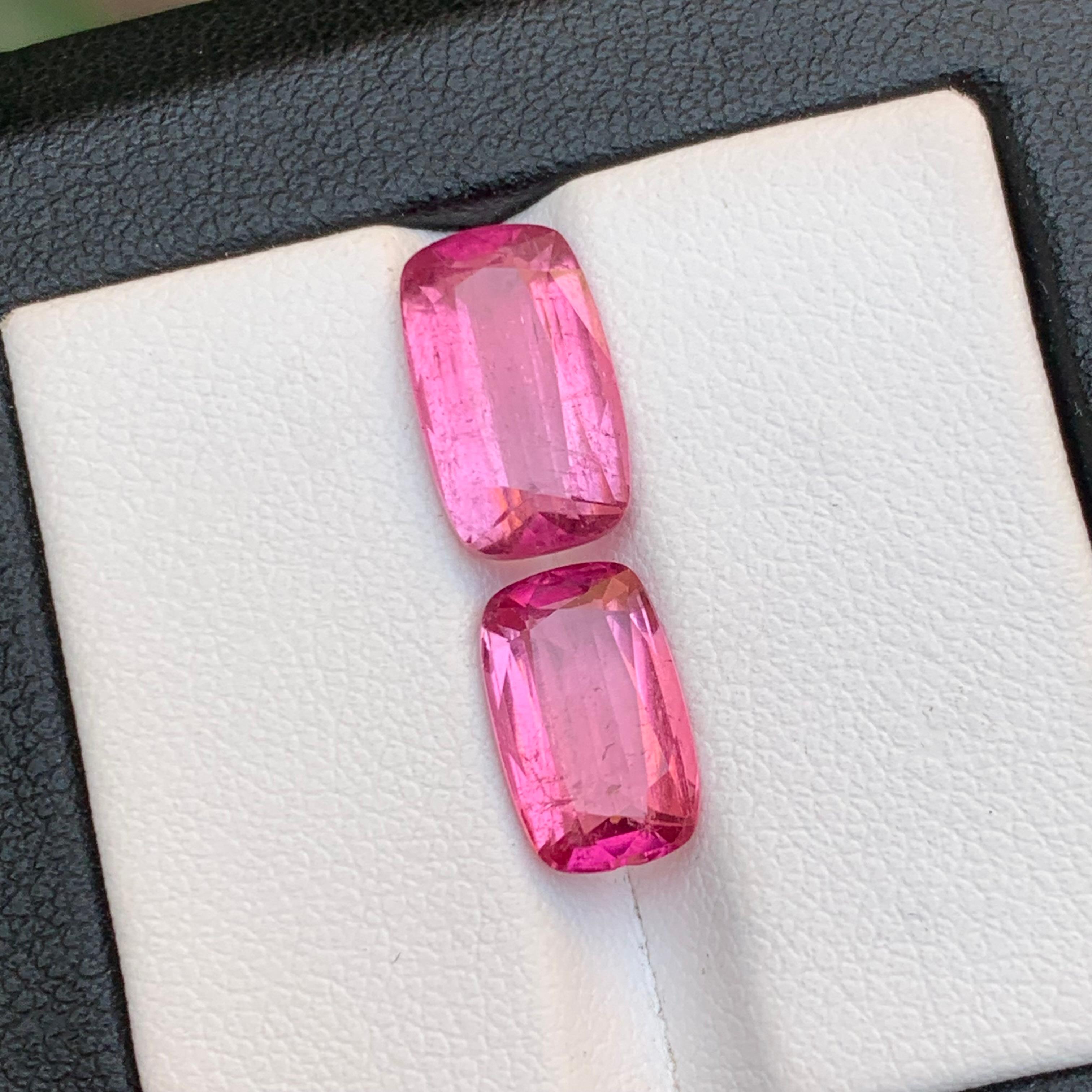 Vivid Pink Natural Tourmaline Ring, Earrings Loose Gemstones 6.45 Ct Cushion Cut For Sale 5