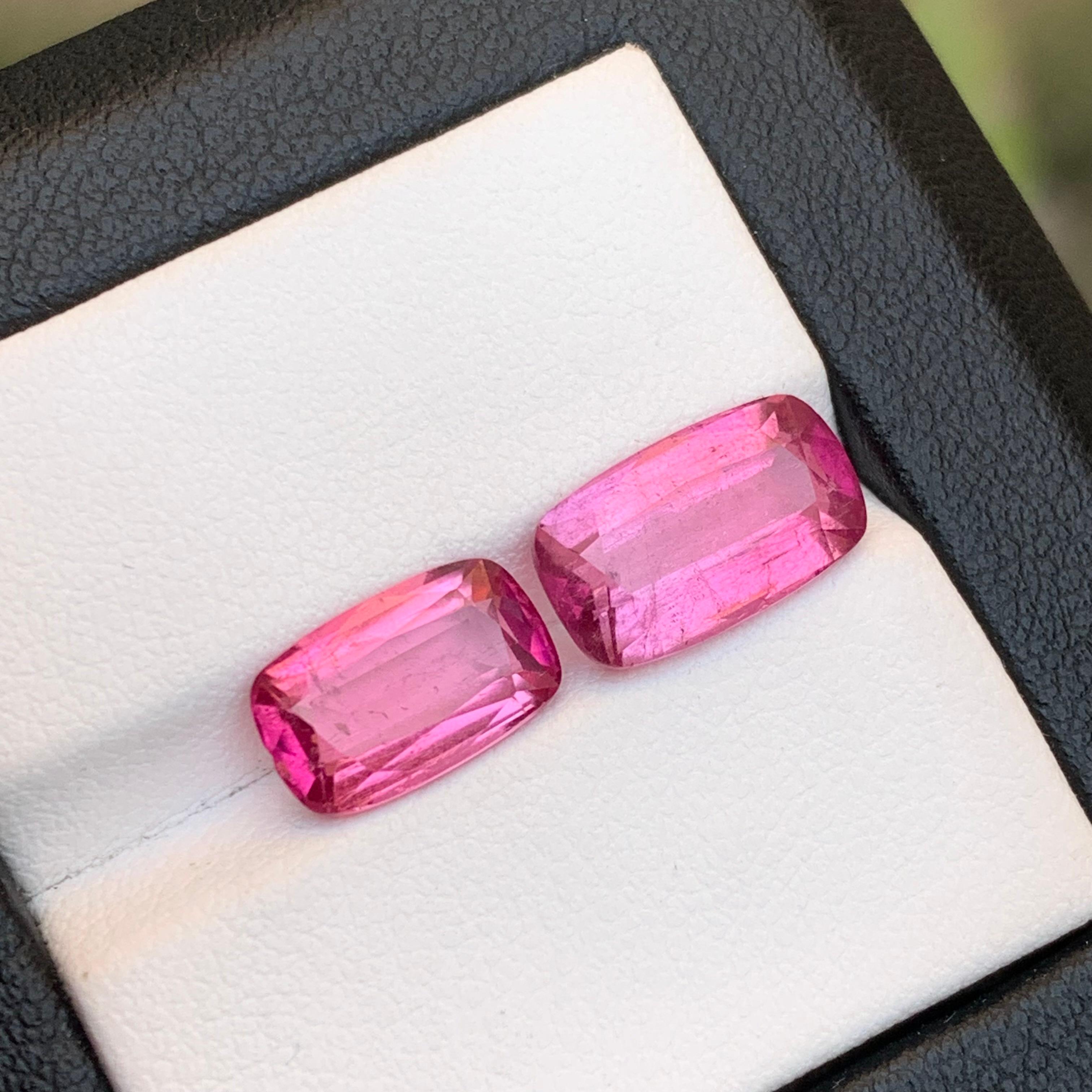 Vivid Pink Natural Tourmaline Ring, Earrings Loose Gemstones 6.45 Ct Cushion Cut For Sale 7