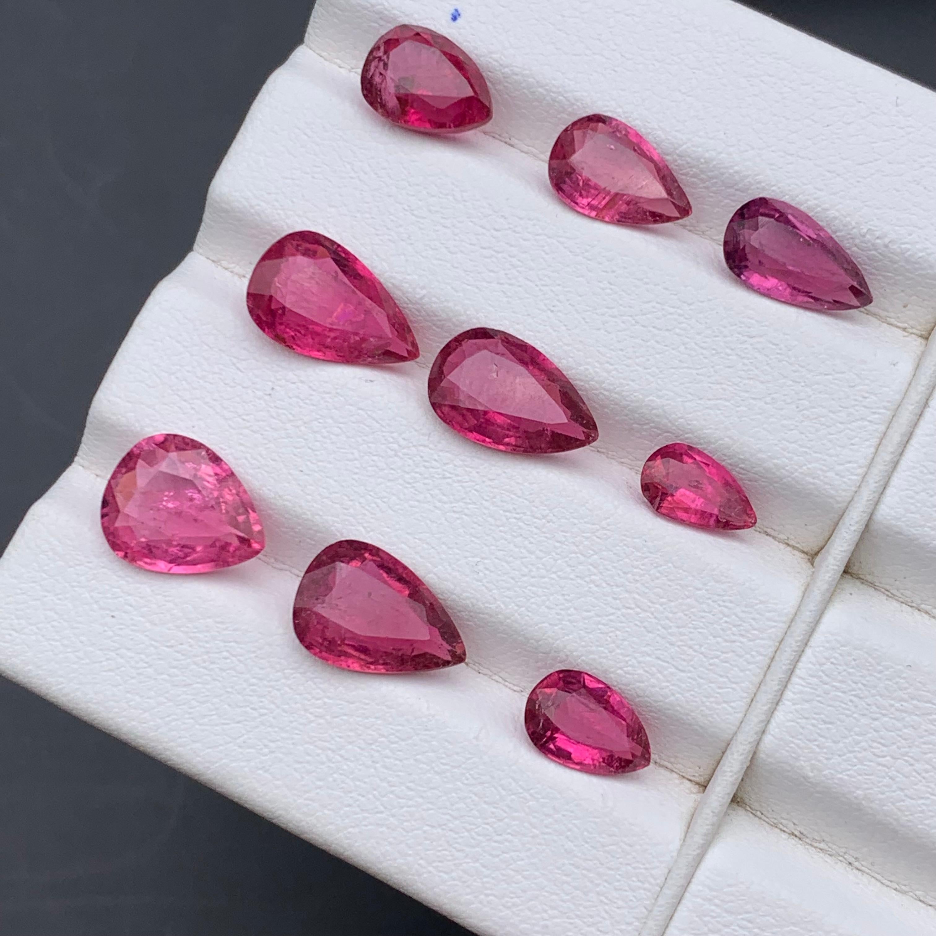 Vivid Pink Natural Tourmaline Ring Earrings Loose Gemstones Lot 15.90Ct Pear Cut For Sale 5