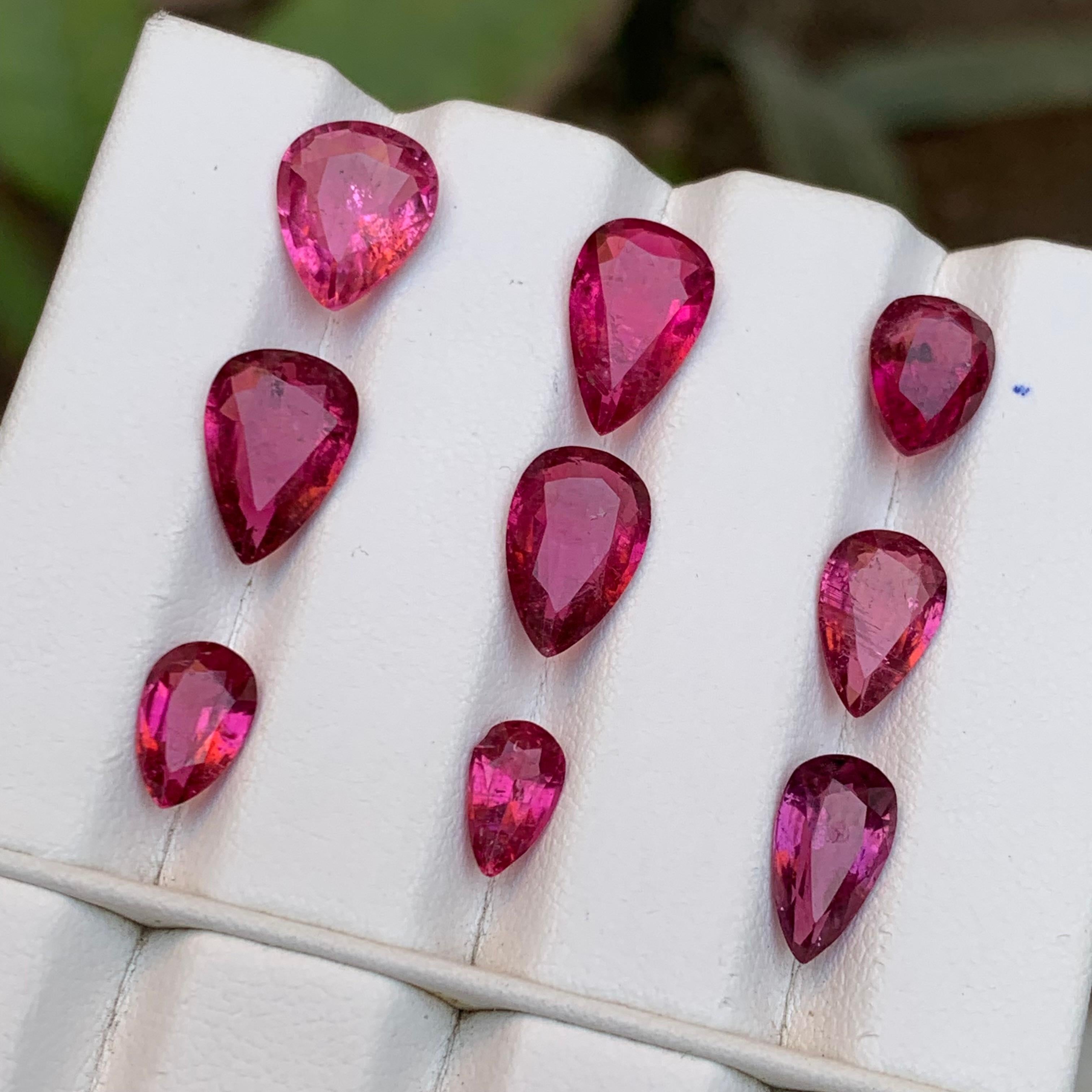 Vivid Pink Natural Tourmaline Ring Earrings Loose Gemstones Lot 15.90Ct Pear Cut For Sale 6
