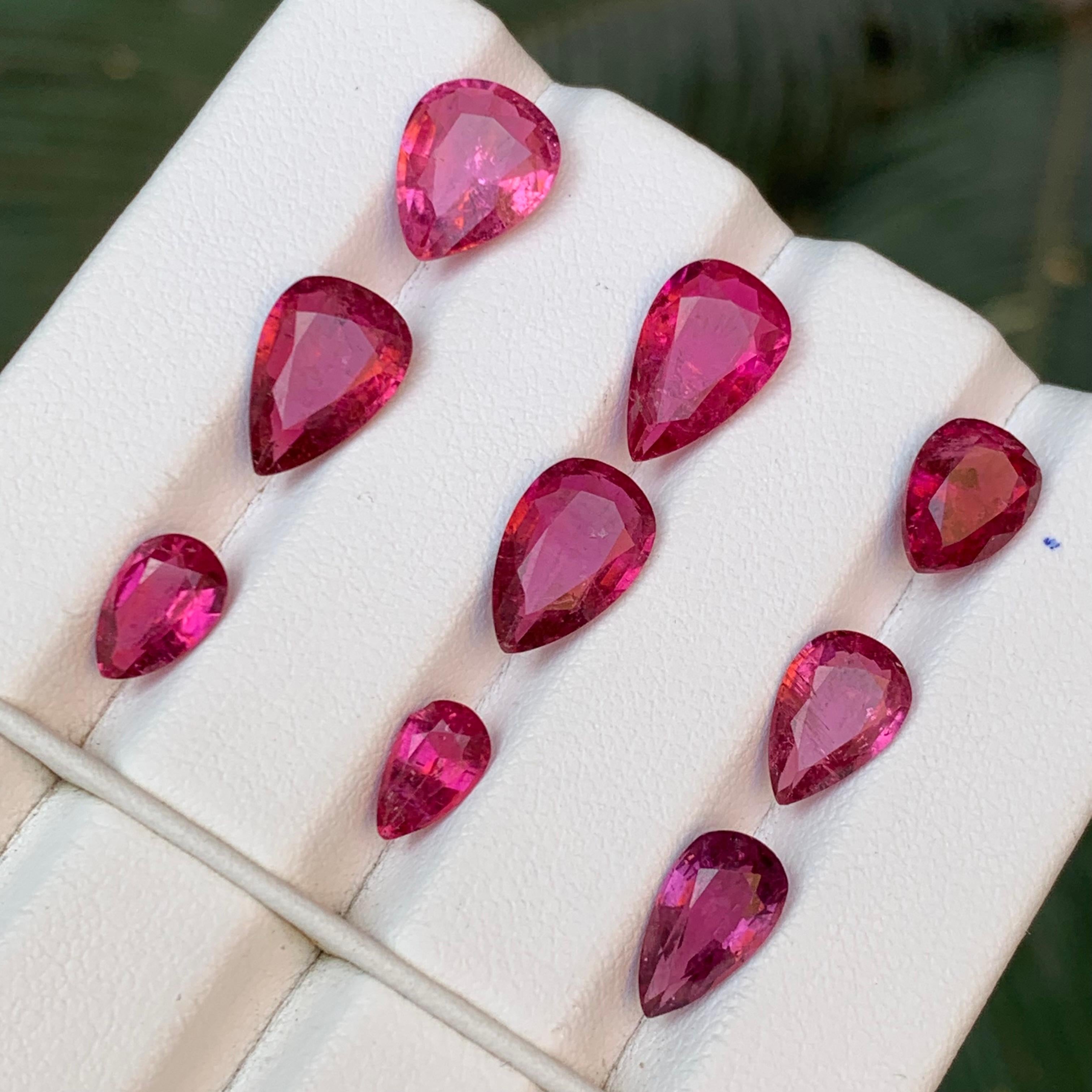 Vivid Pink Natural Tourmaline Ring Earrings Loose Gemstones Lot 15.90Ct Pear Cut For Sale 8