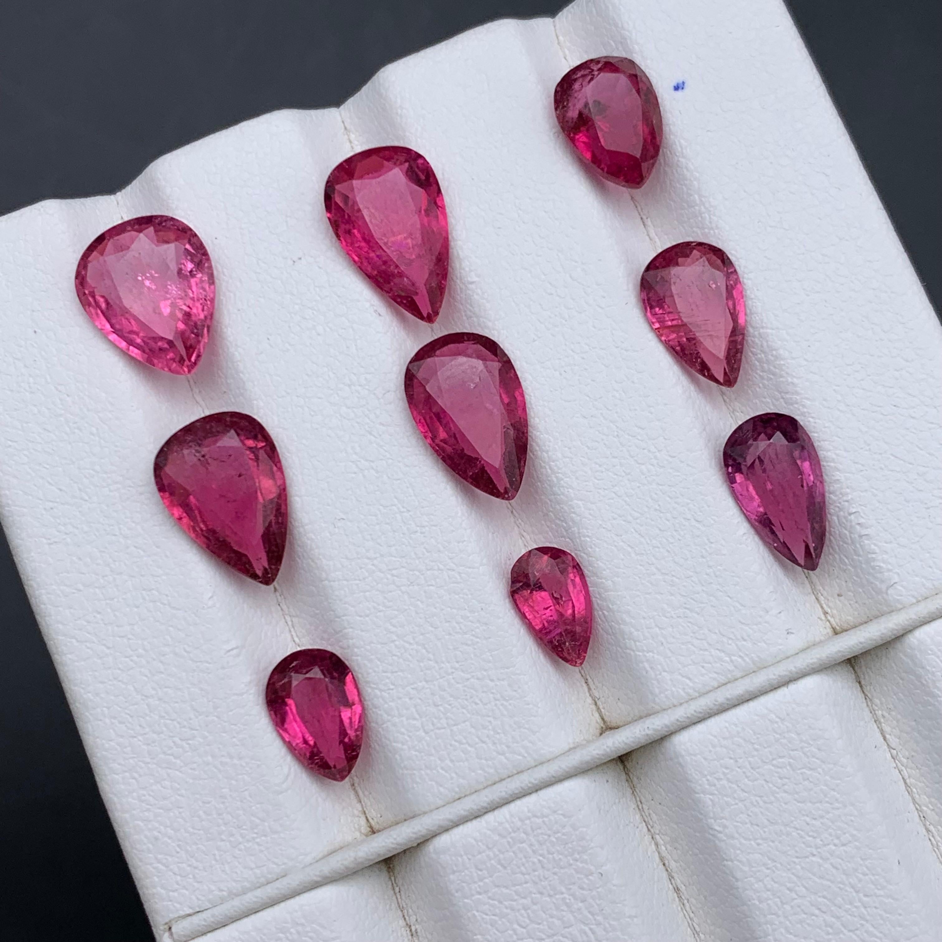 Contemporary Vivid Pink Natural Tourmaline Ring Earrings Loose Gemstones Lot 15.90Ct Pear Cut For Sale