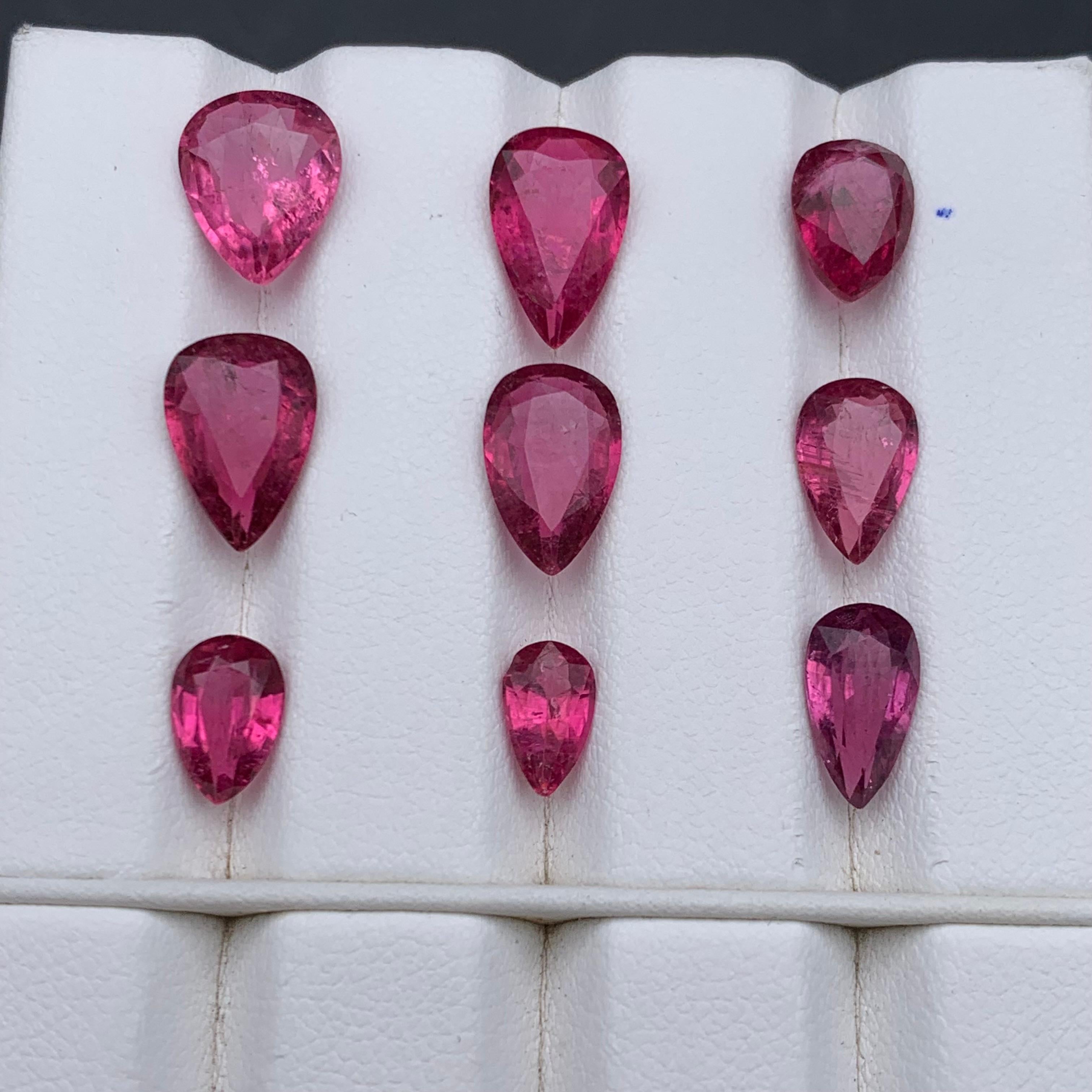 Vivid Pink Natural Tourmaline Ring Earrings Loose Gemstones Lot 15.90Ct Pear Cut In New Condition For Sale In Peshawar, PK