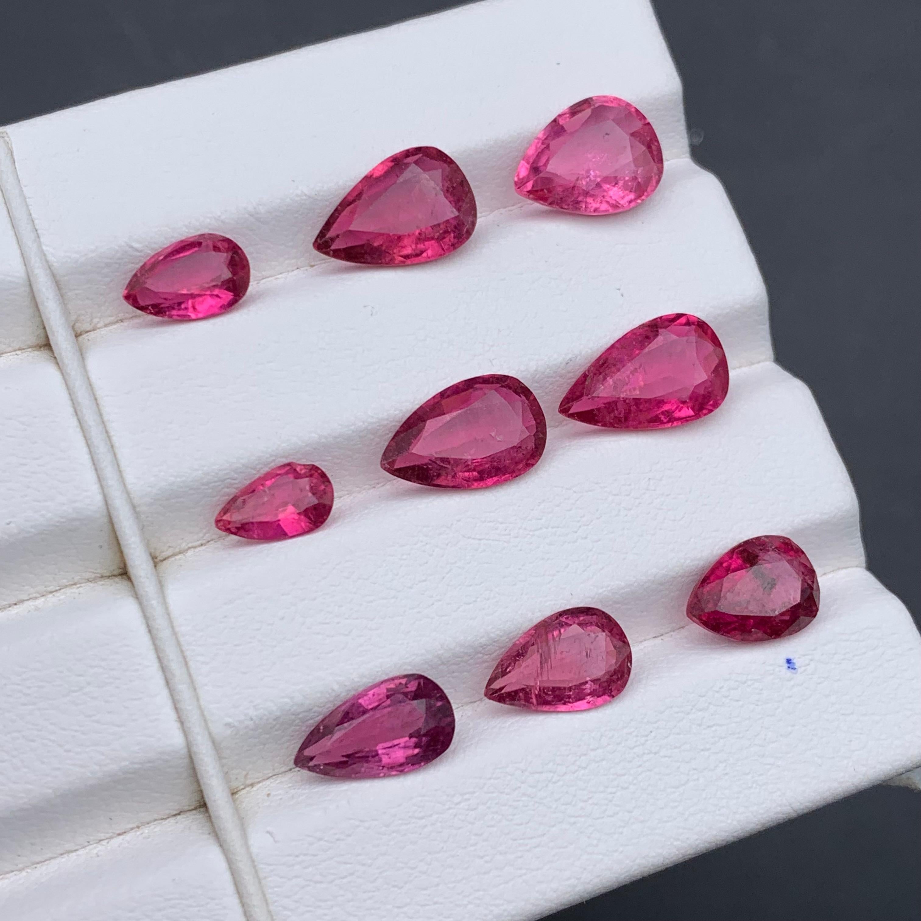 Women's or Men's Vivid Pink Natural Tourmaline Ring Earrings Loose Gemstones Lot 15.90Ct Pear Cut For Sale