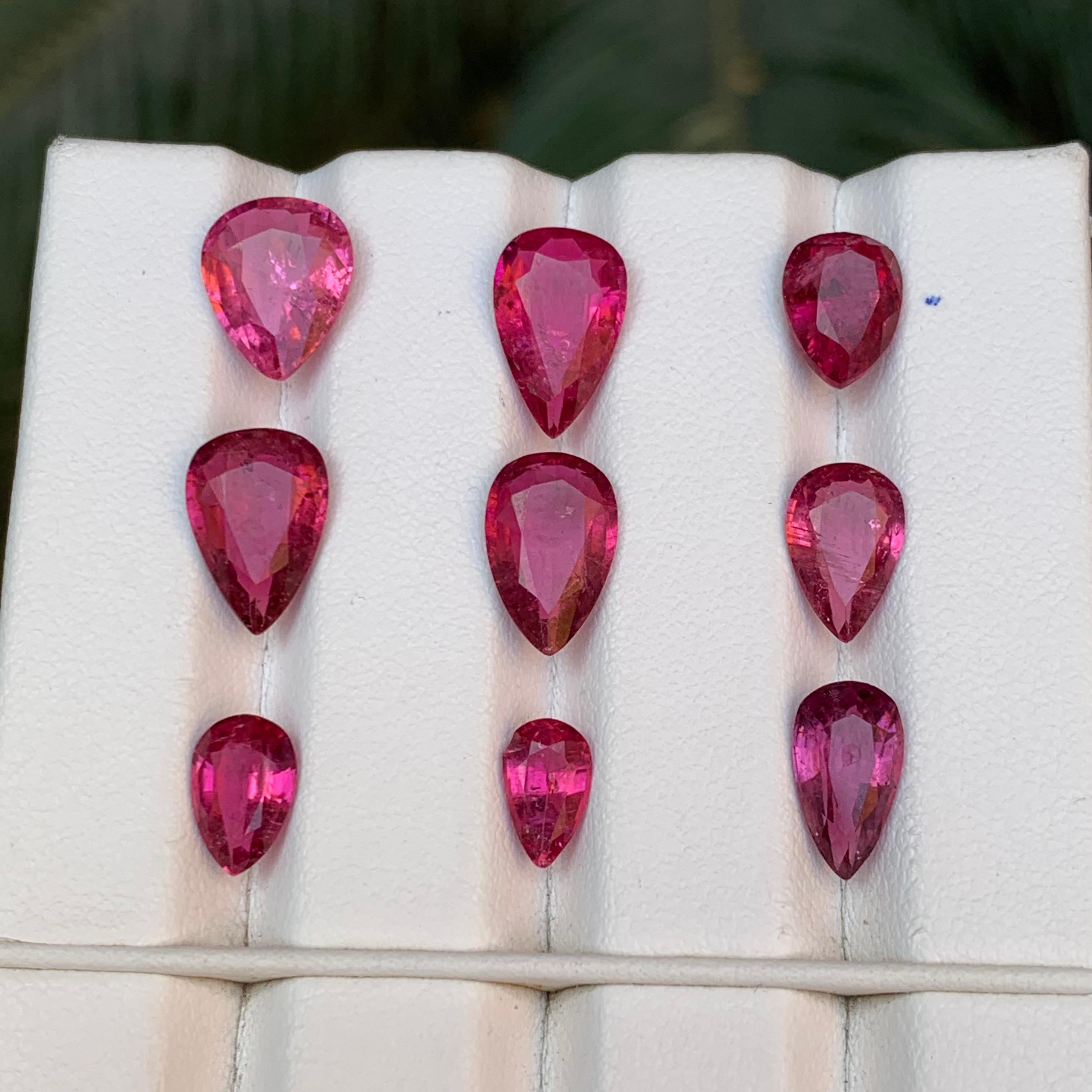 Vivid Pink Natural Tourmaline Ring Earrings Loose Gemstones Lot 15.90Ct Pear Cut For Sale 2