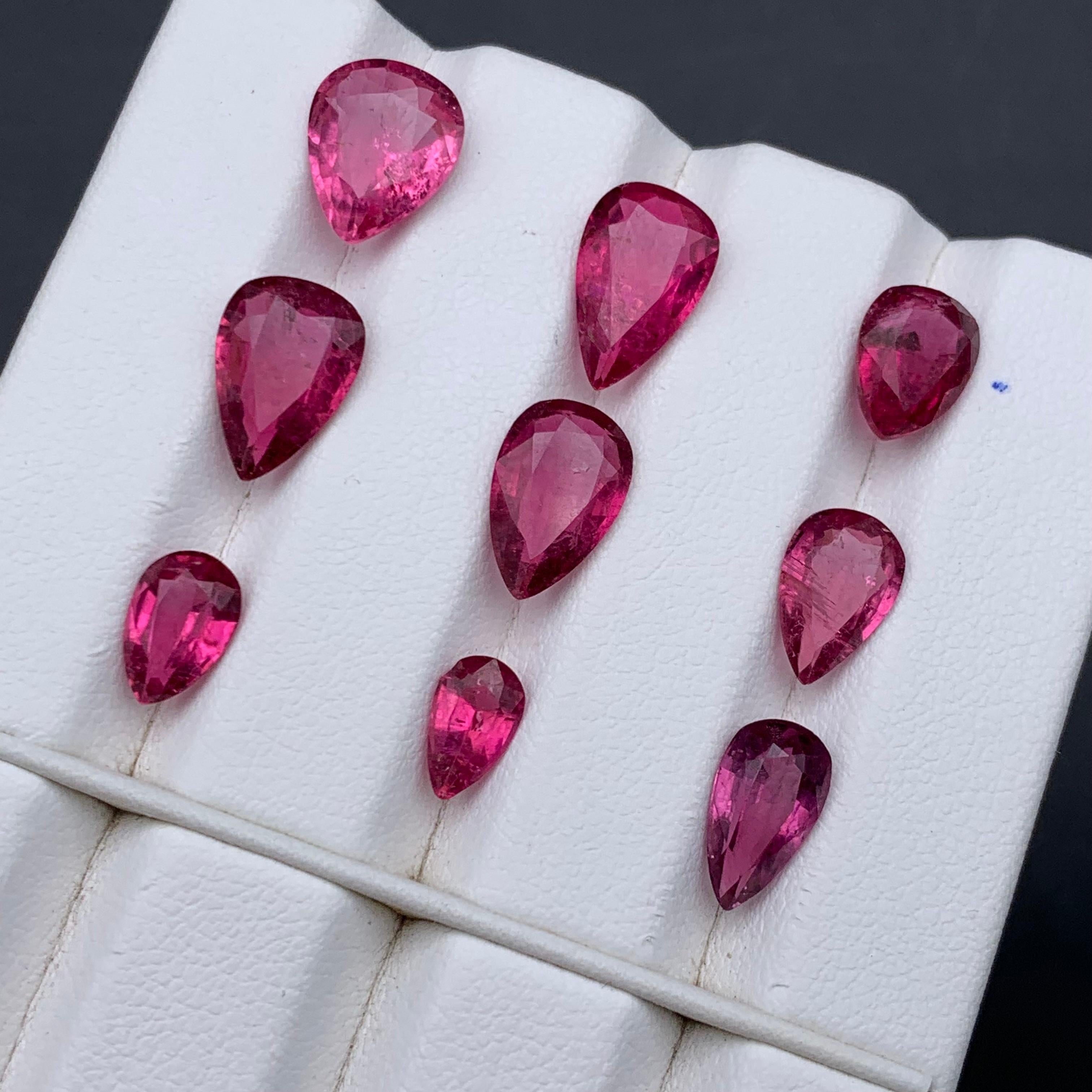 Vivid Pink Natural Tourmaline Ring Earrings Loose Gemstones Lot 15.90Ct Pear Cut For Sale 3